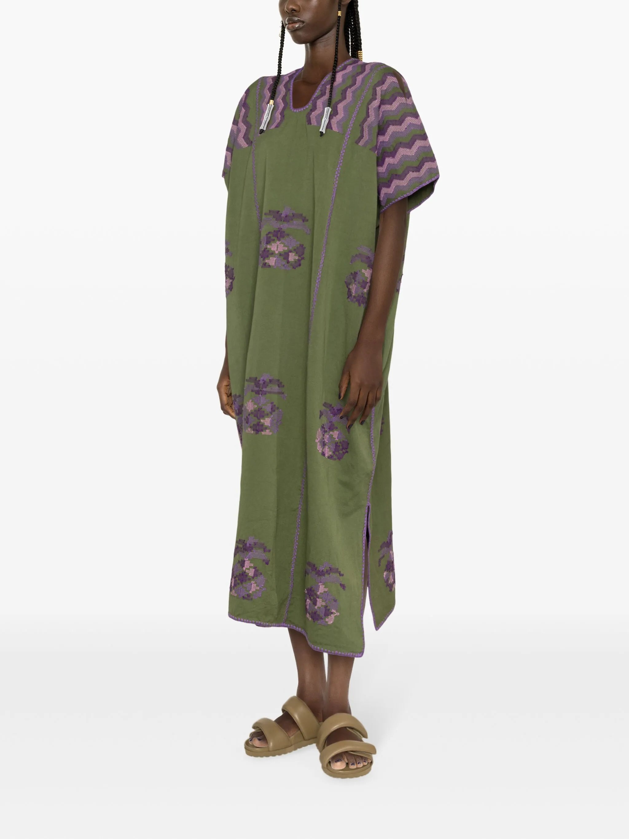 embroidered cotton midi dress