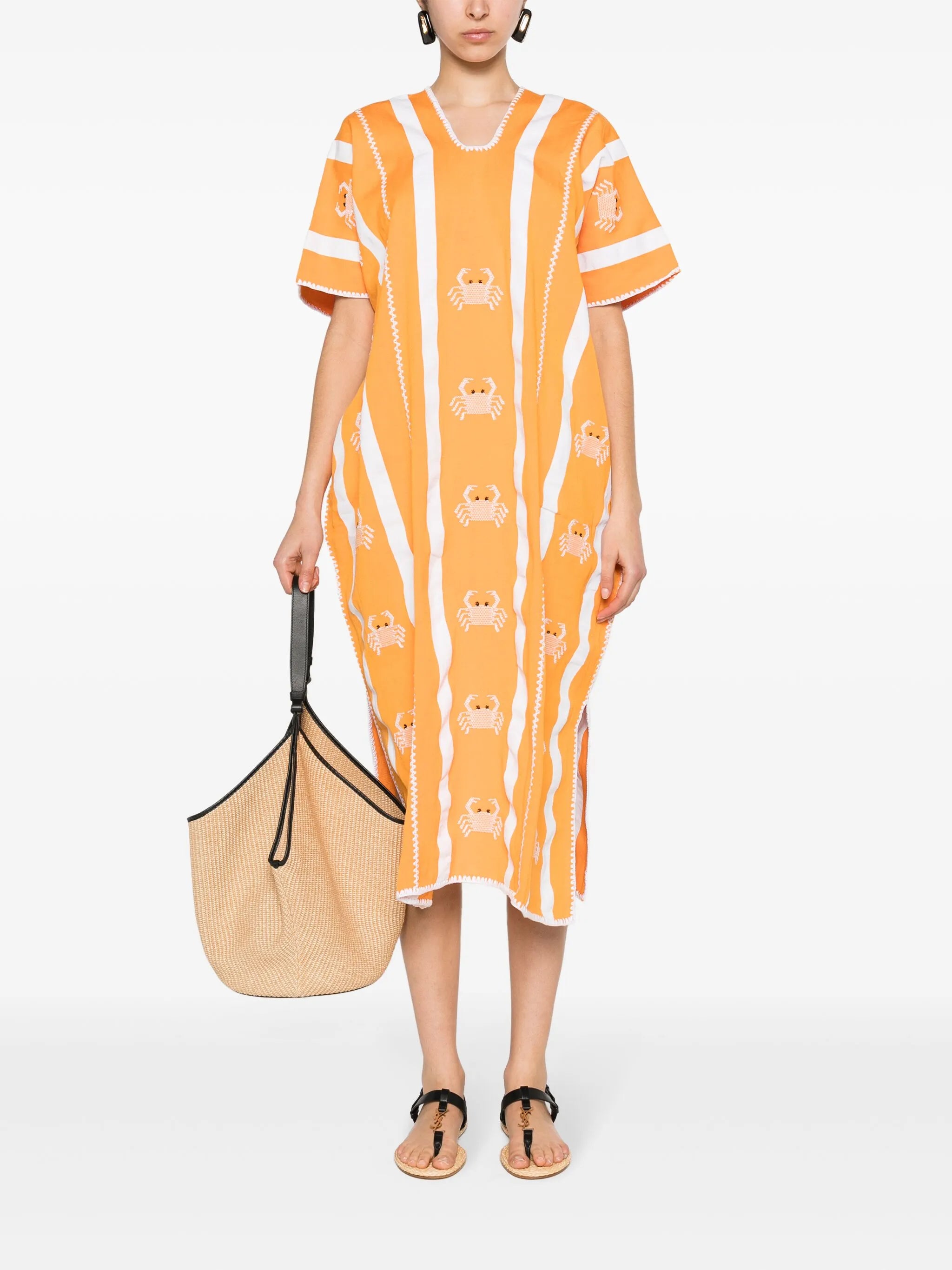 Three Panel crab-embroidered kaftan