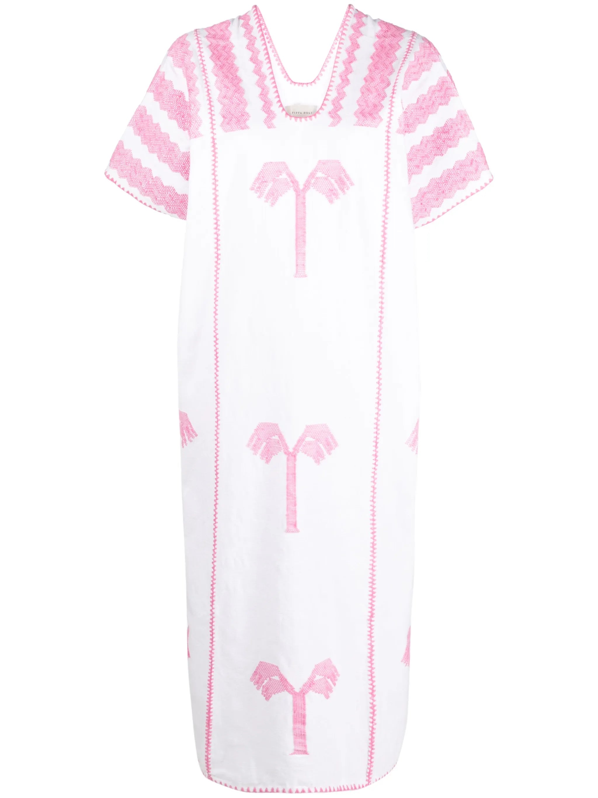 Palm Tree-embroidered midi dress