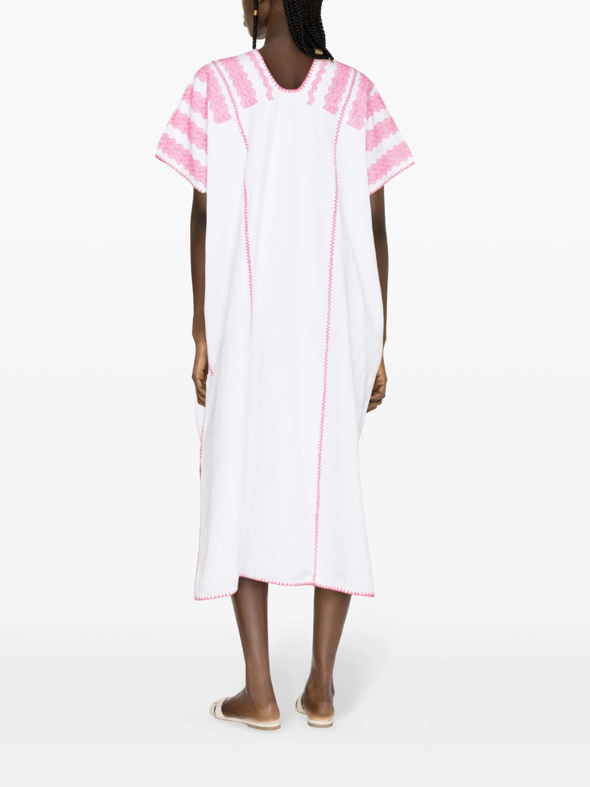 Palm Tree-embroidered midi dress