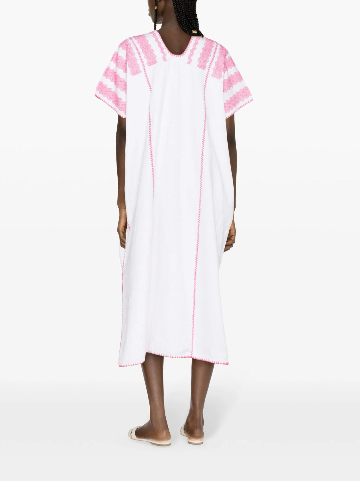 Palm Tree-embroidered midi dress