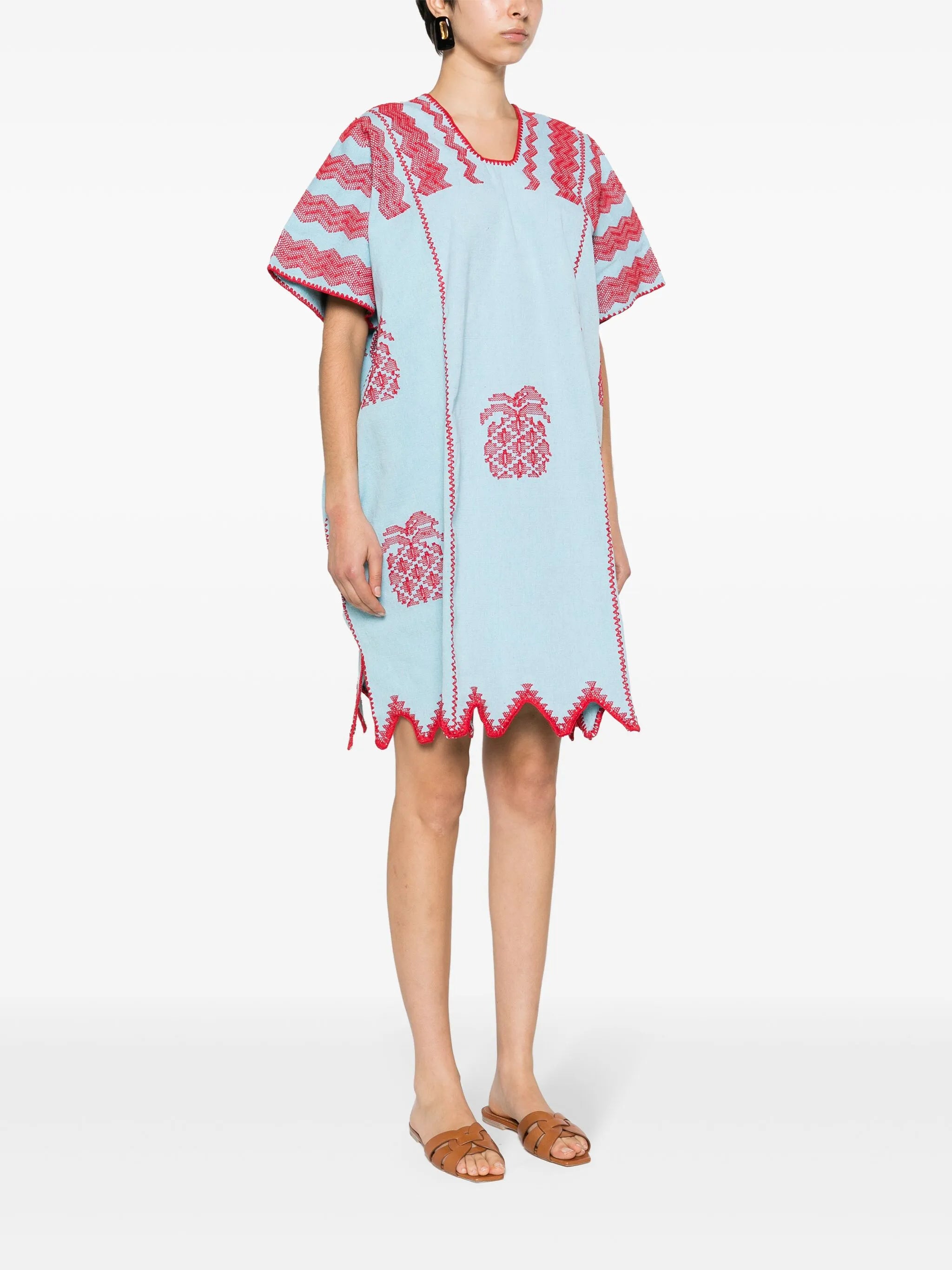 Three Panel pineapple-embroidered kaftan