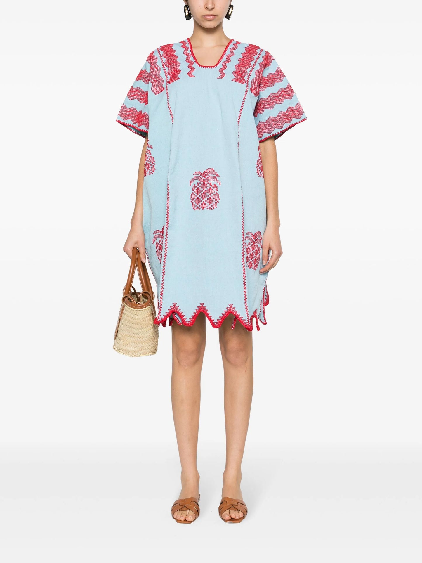 Three Panel pineapple-embroidered kaftan