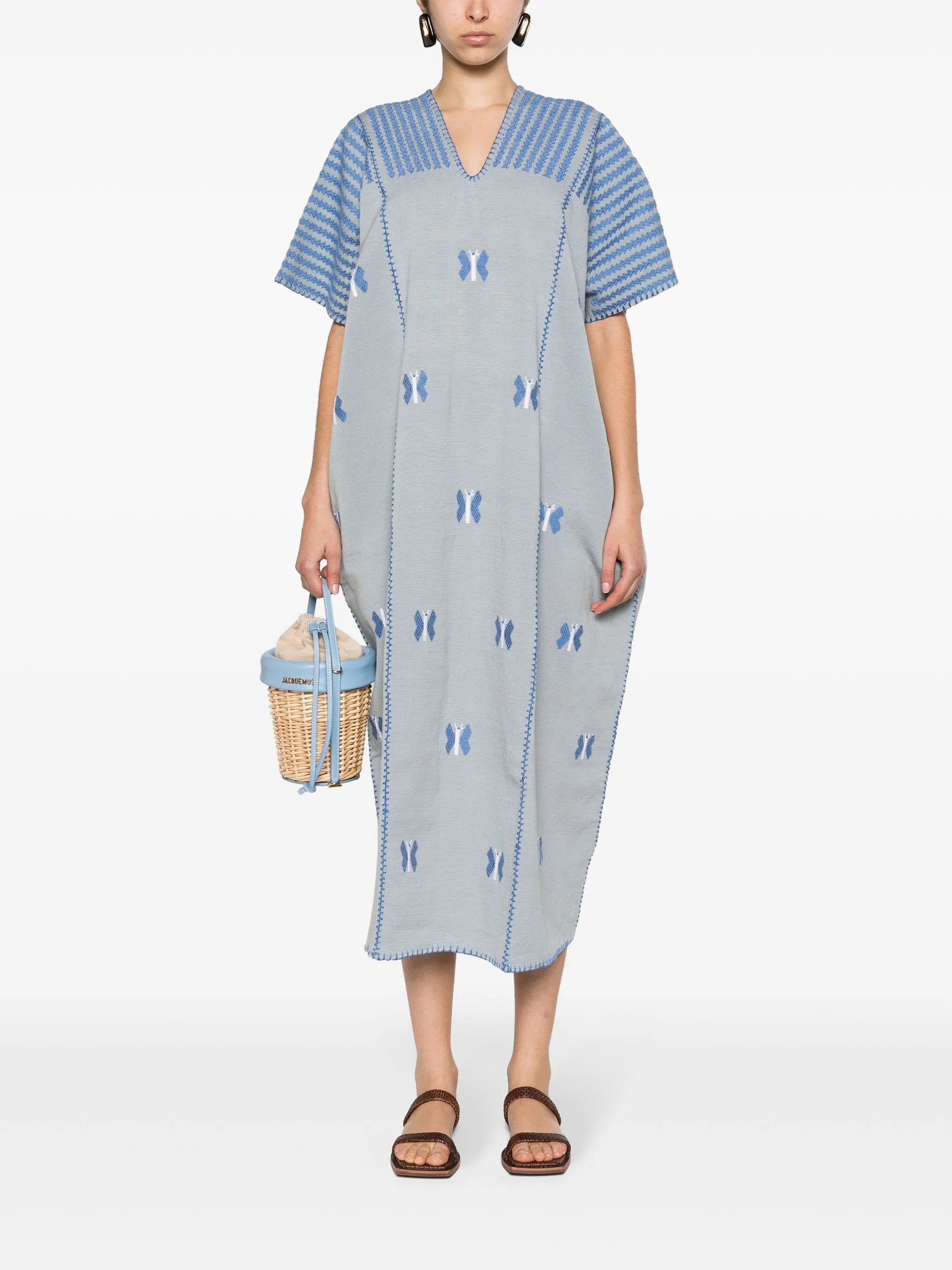 Three Panel butterfly-embroidered kaftan