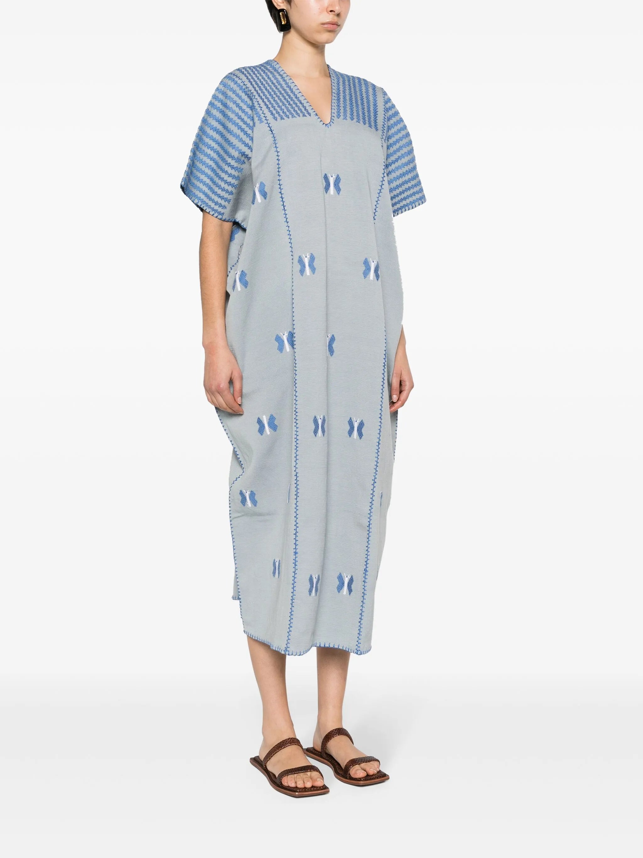 Three Panel butterfly-embroidered kaftan