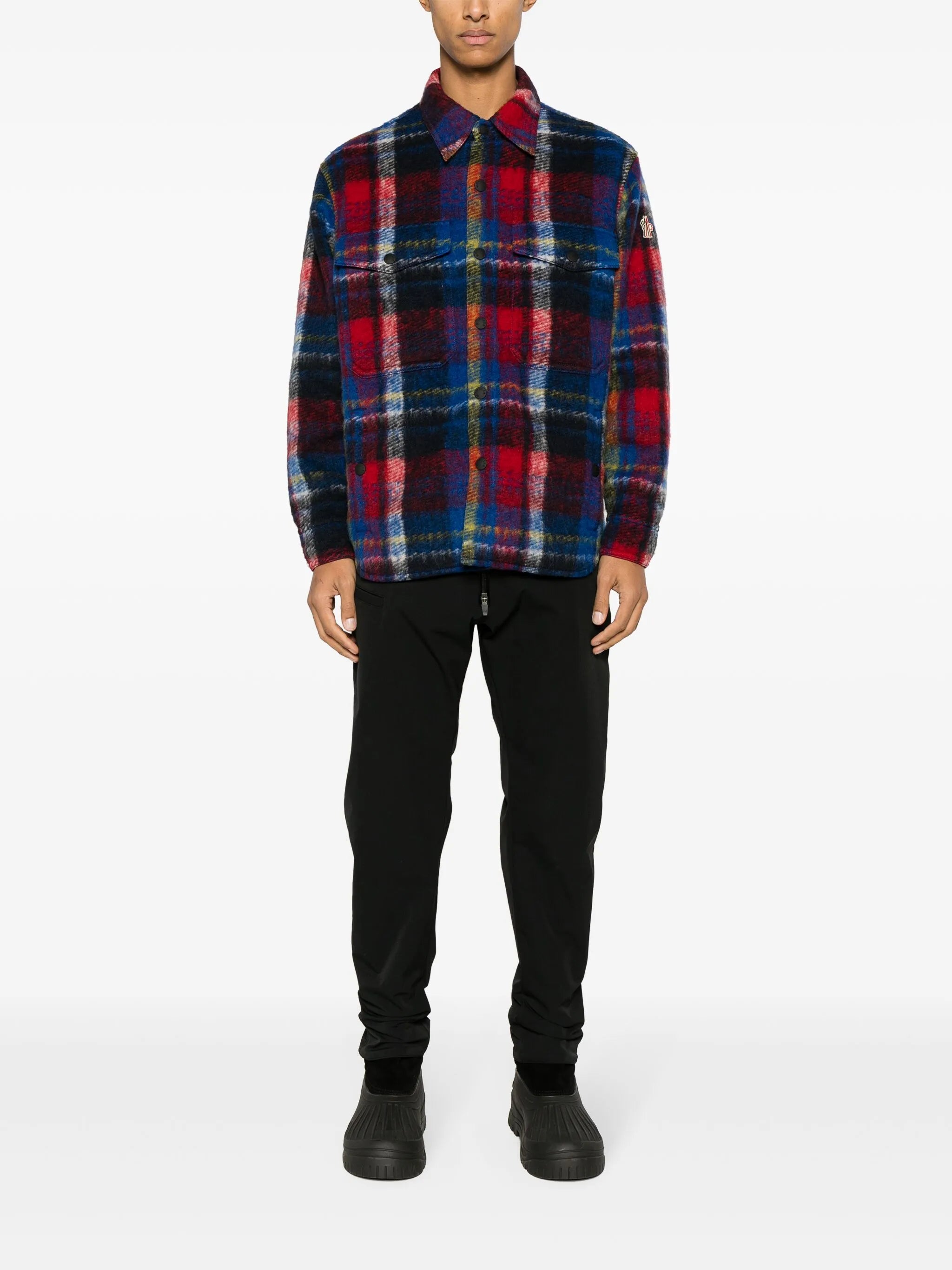 logo-patch check-pattern shirt jacket