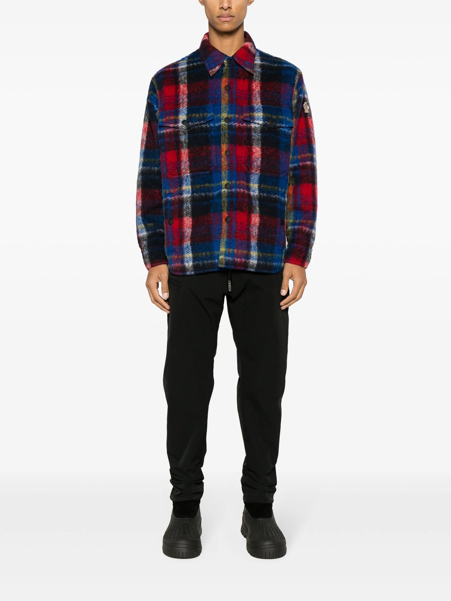 logo-patch check-pattern shirt jacket