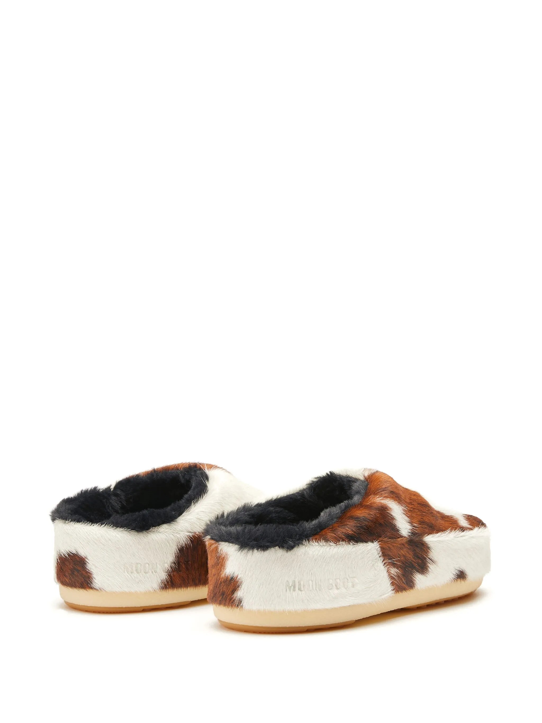 cow-print pony hair mules