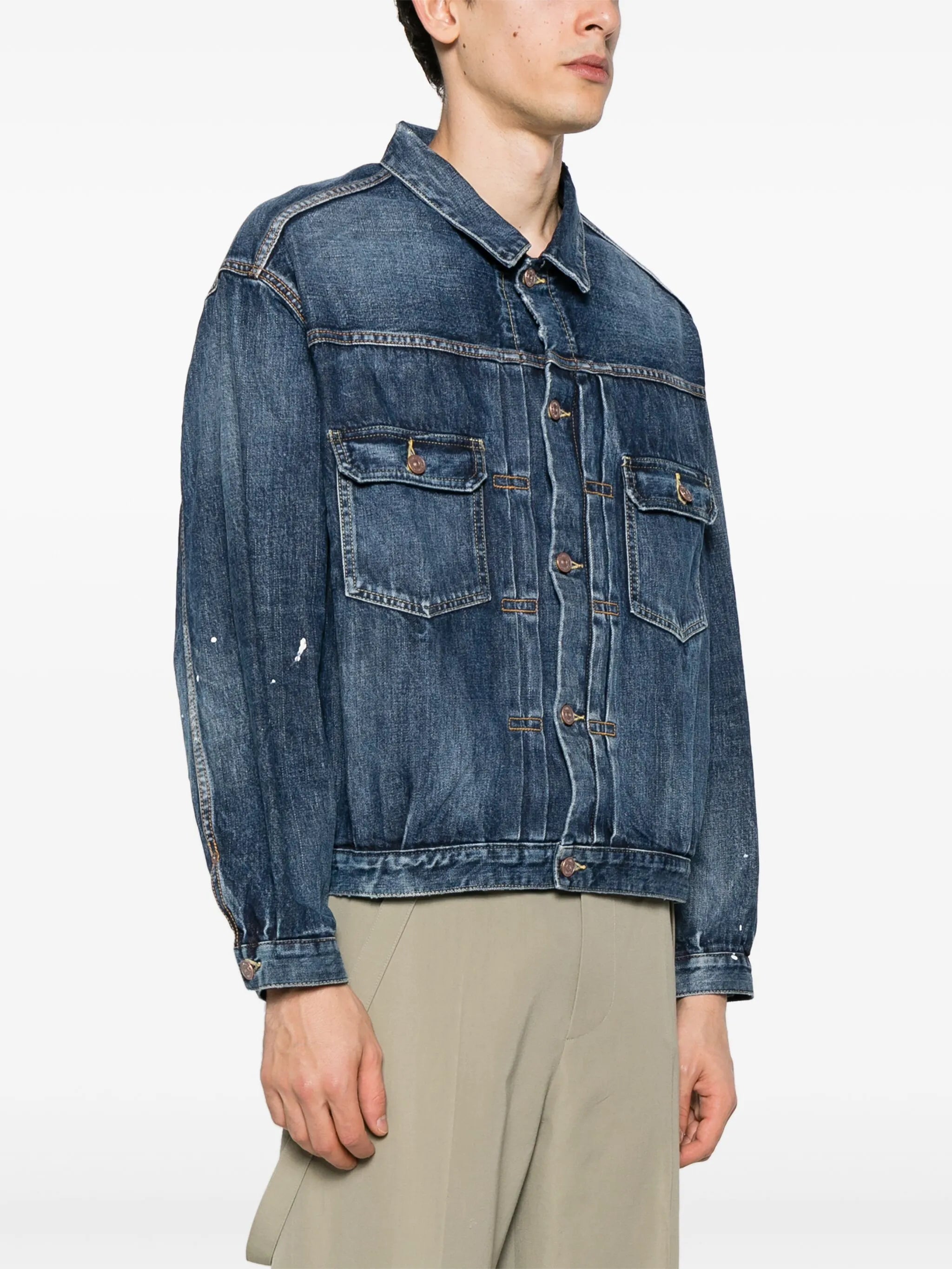 paint-splatter denim jacket