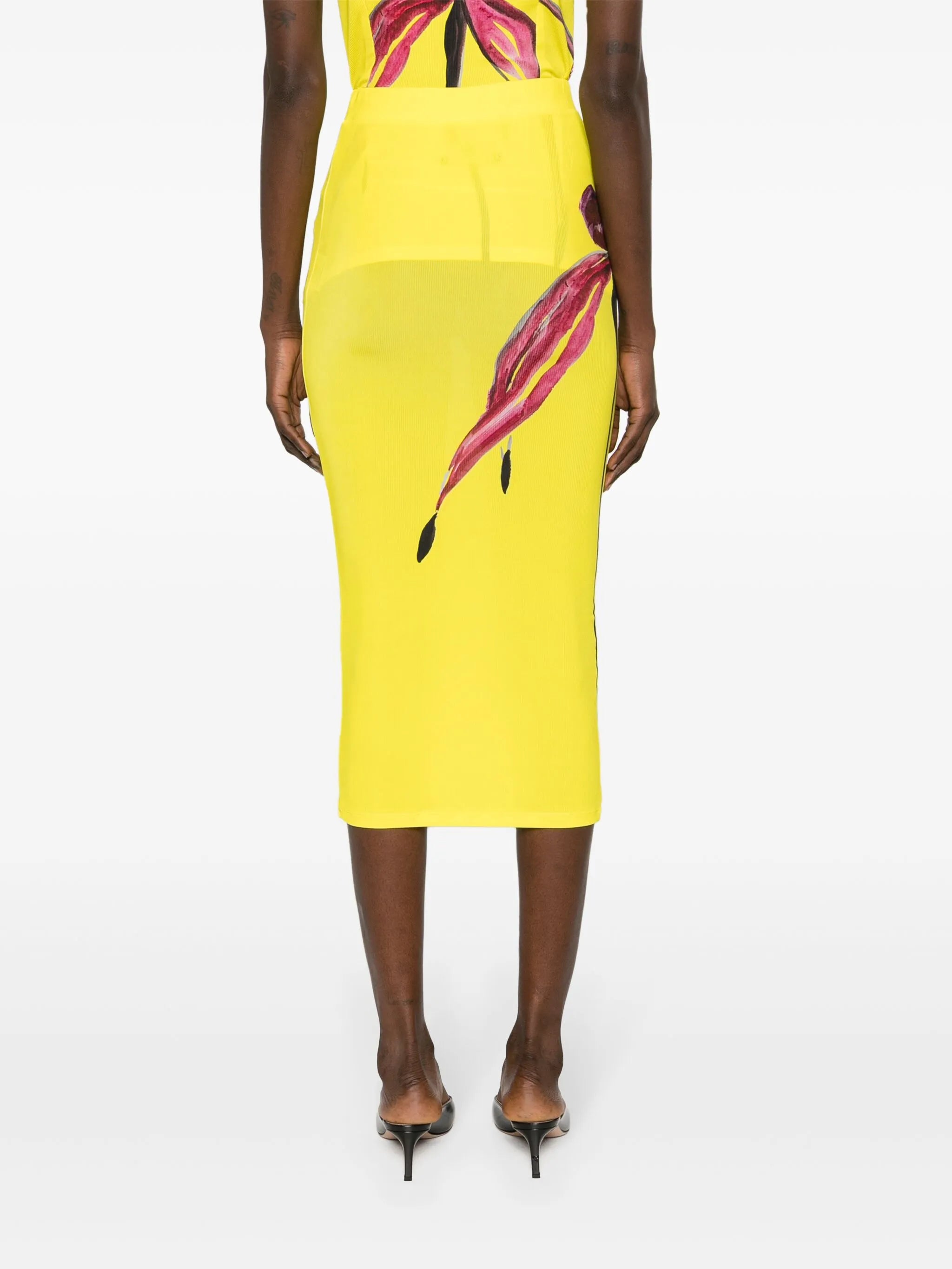 floral-print ribbed midi skirt