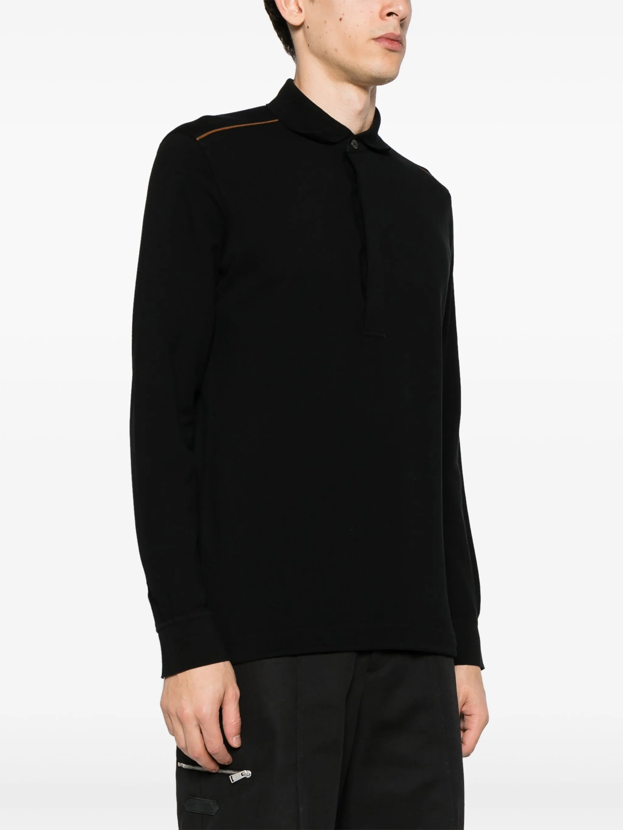 leather-trim cotton polo-shirt