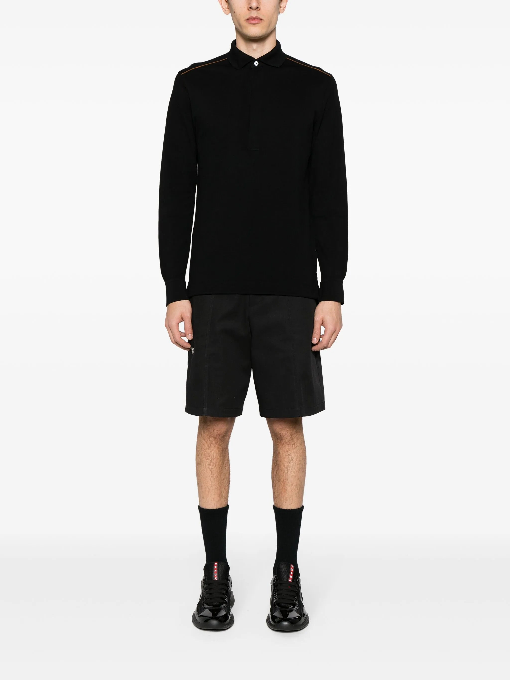leather-trim cotton polo-shirt