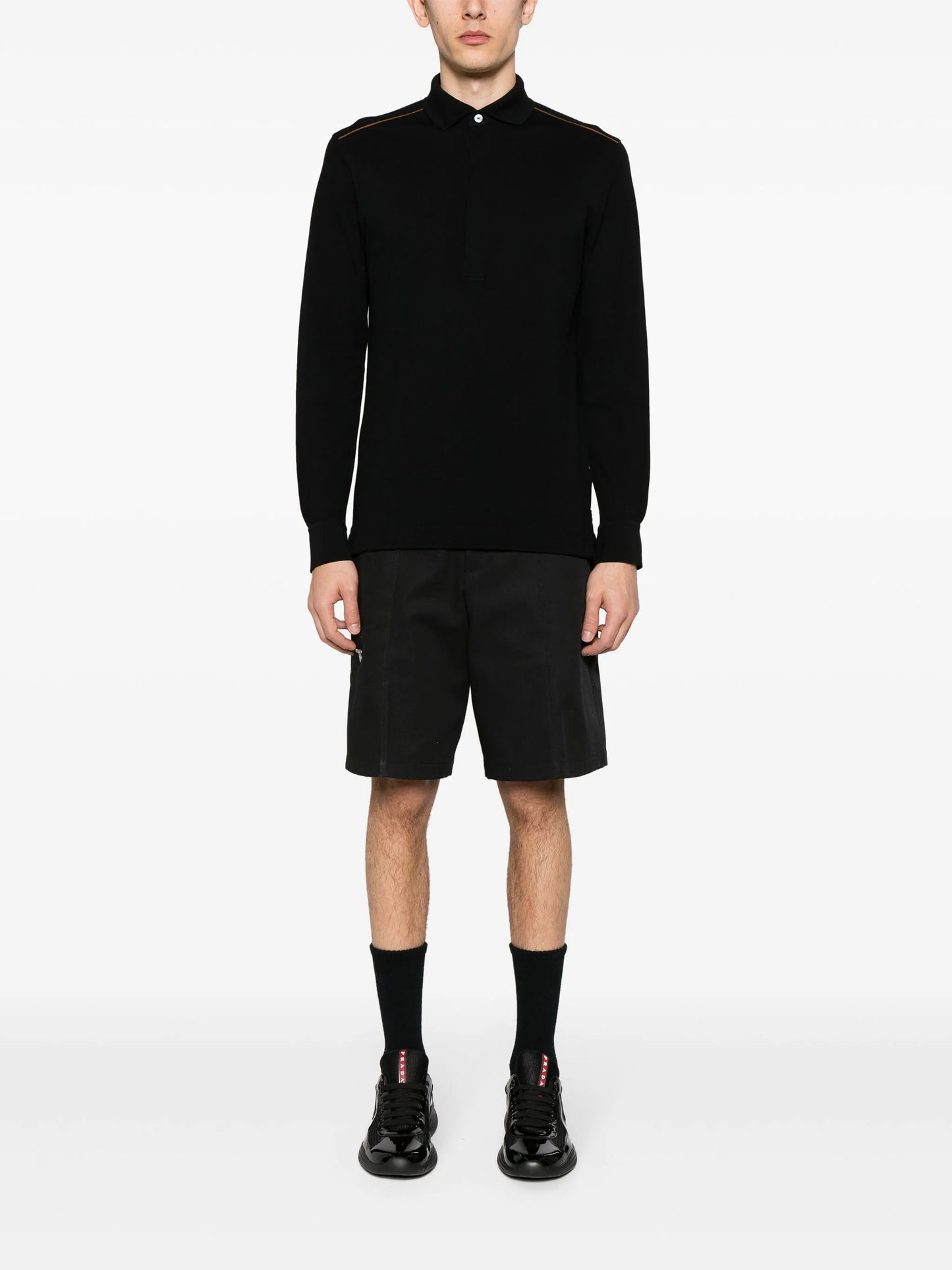 leather-trim cotton polo-shirt