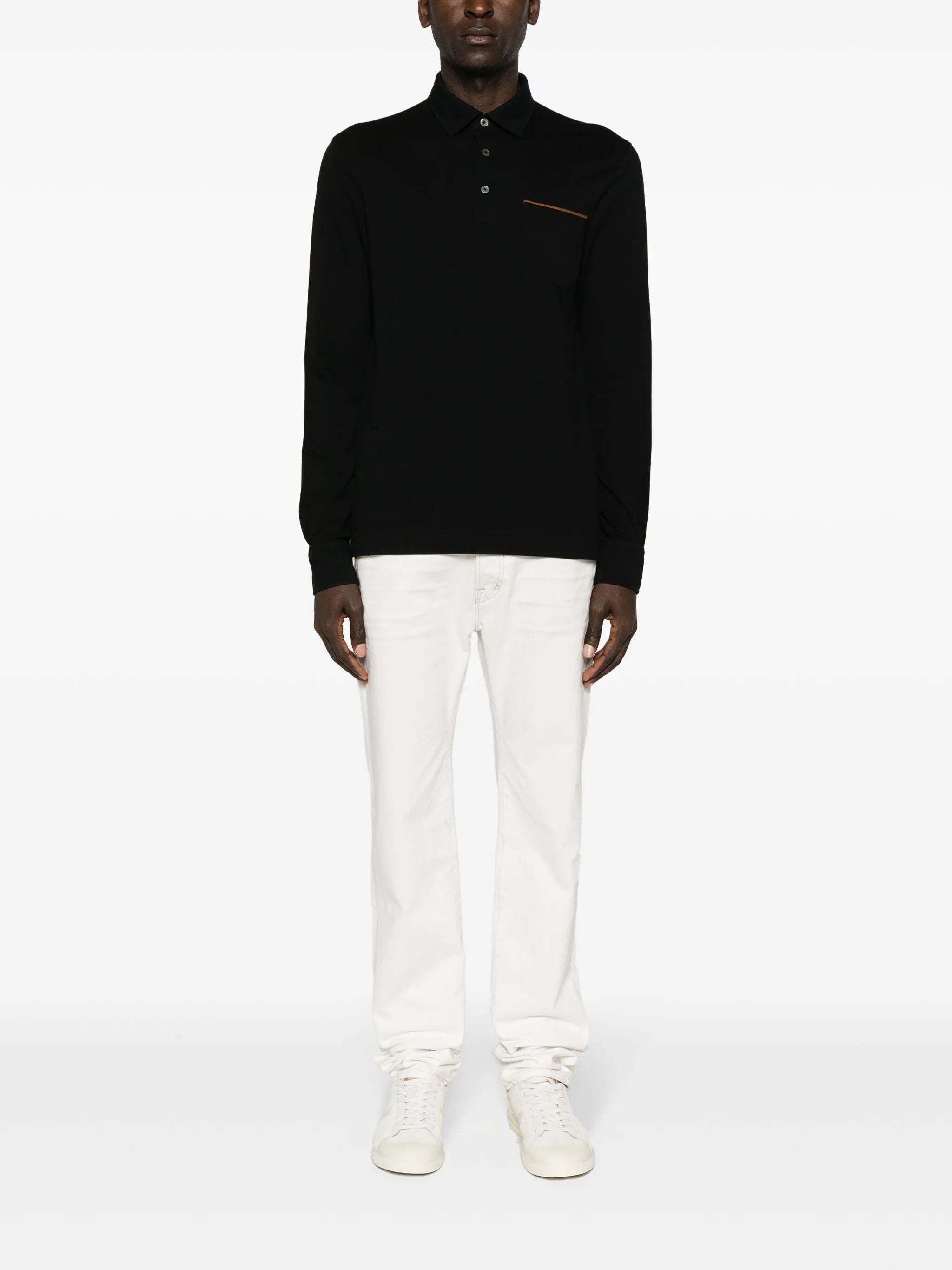 long-sleeve piqué polo shirt