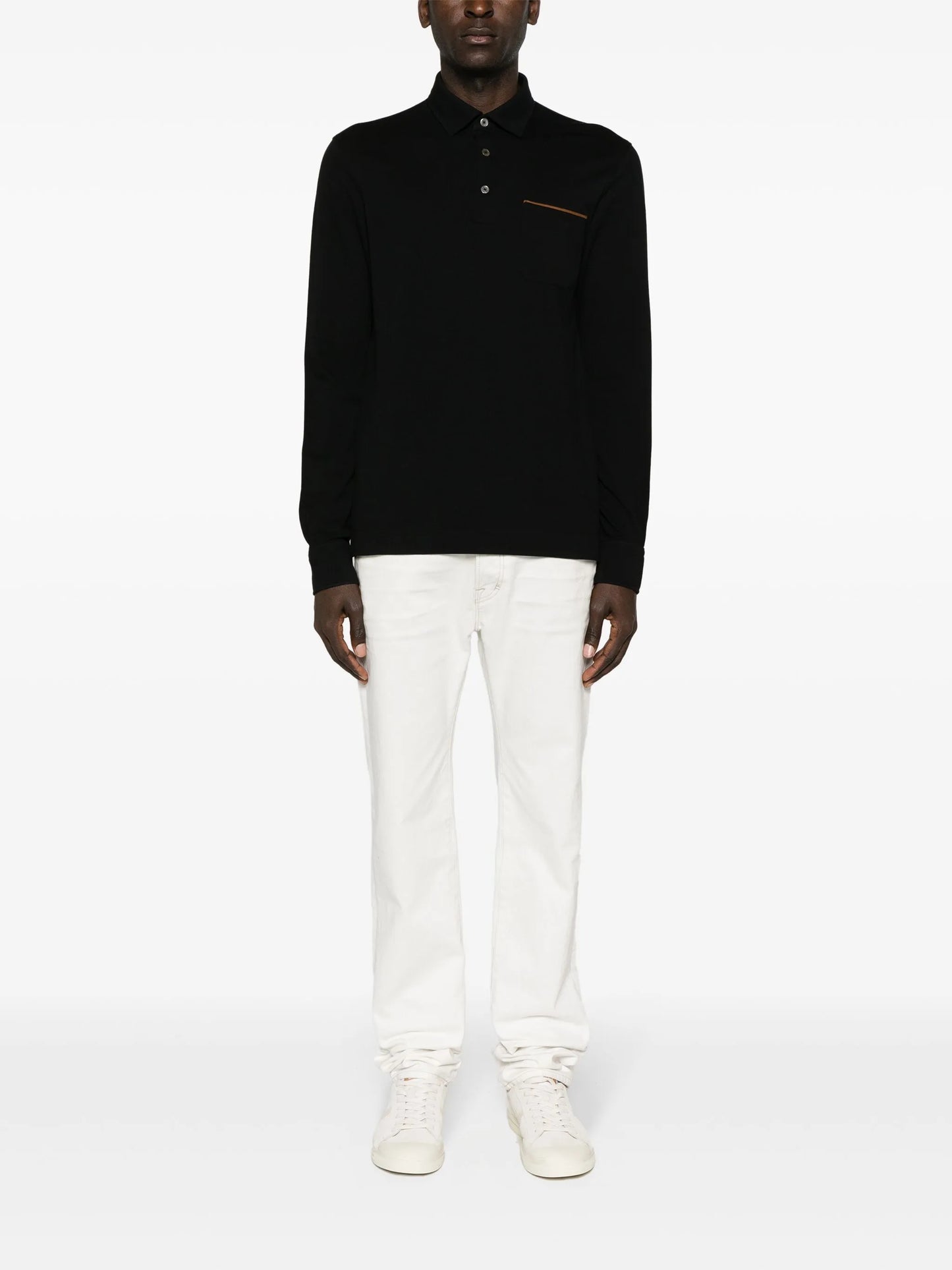 long-sleeve piqué polo shirt