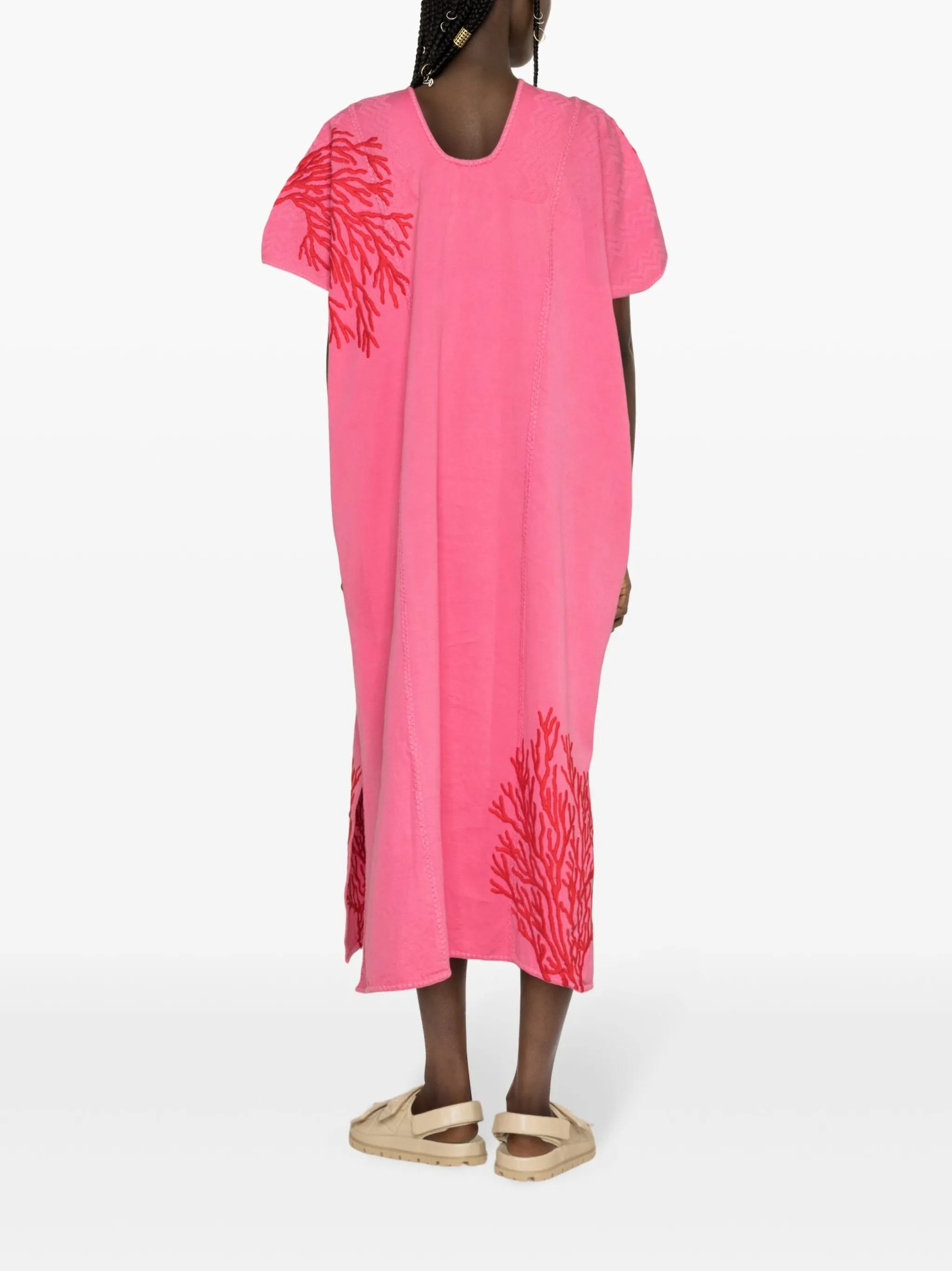668 coral-embroidered midi kaftan