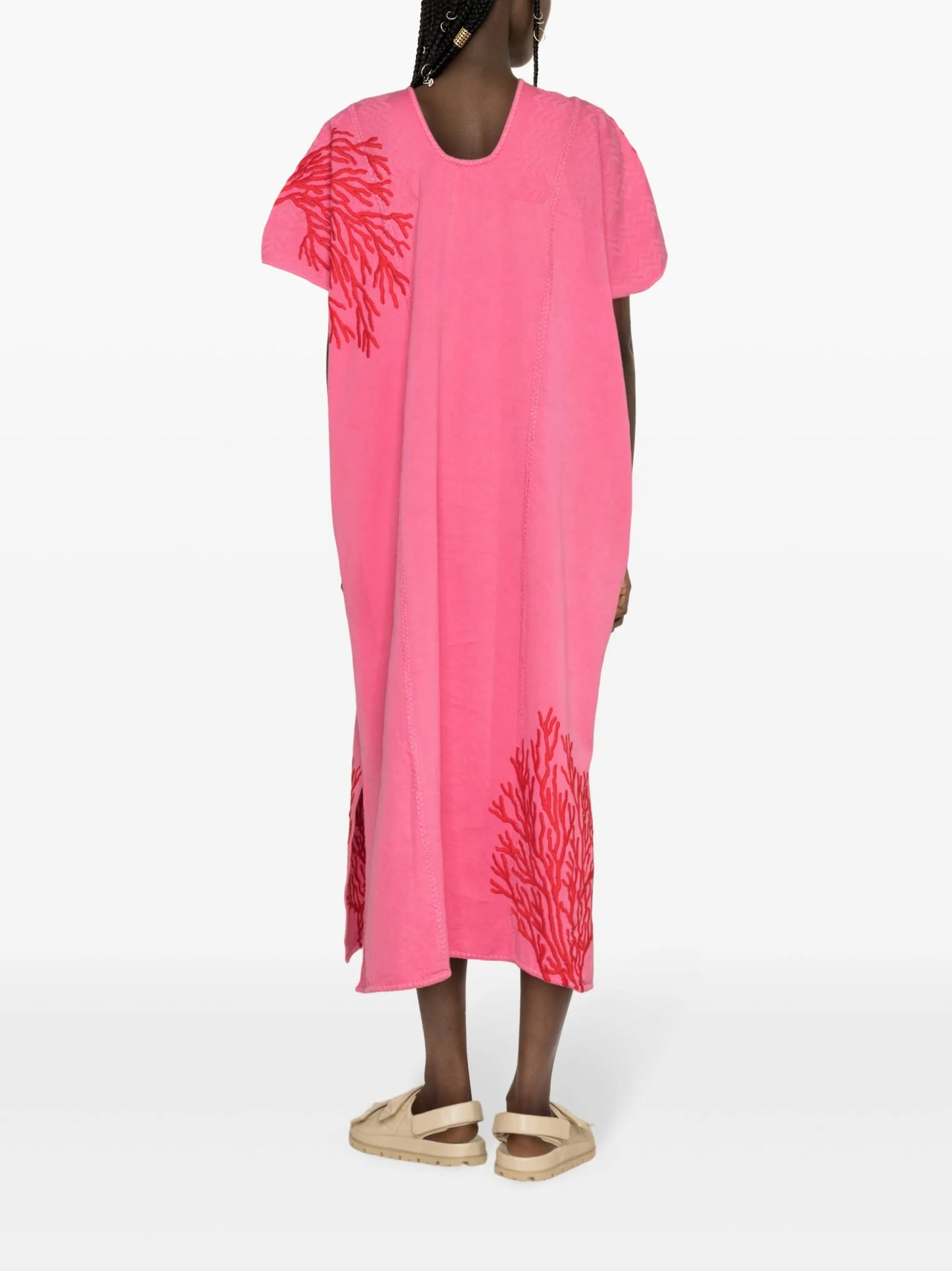 668 coral-embroidered midi kaftan