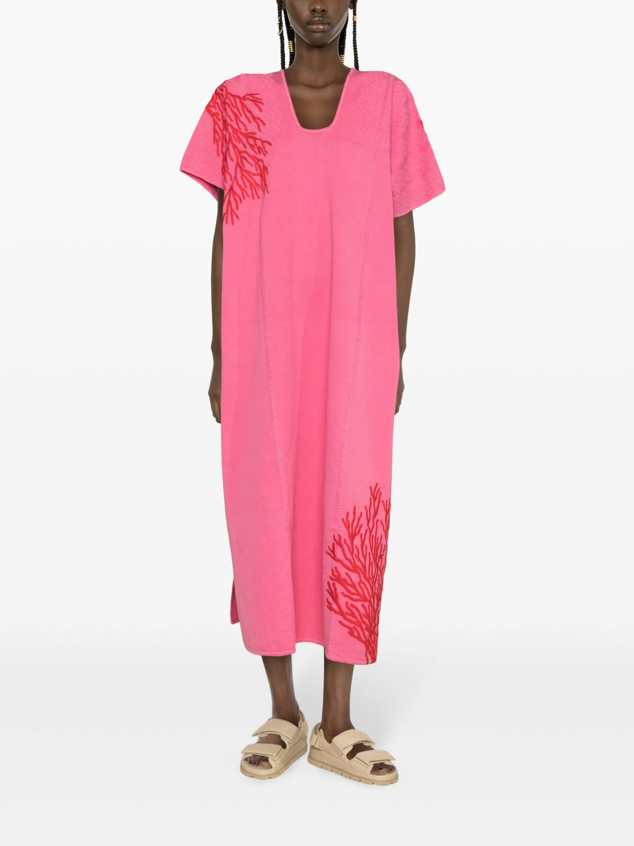668 coral-embroidered midi kaftan