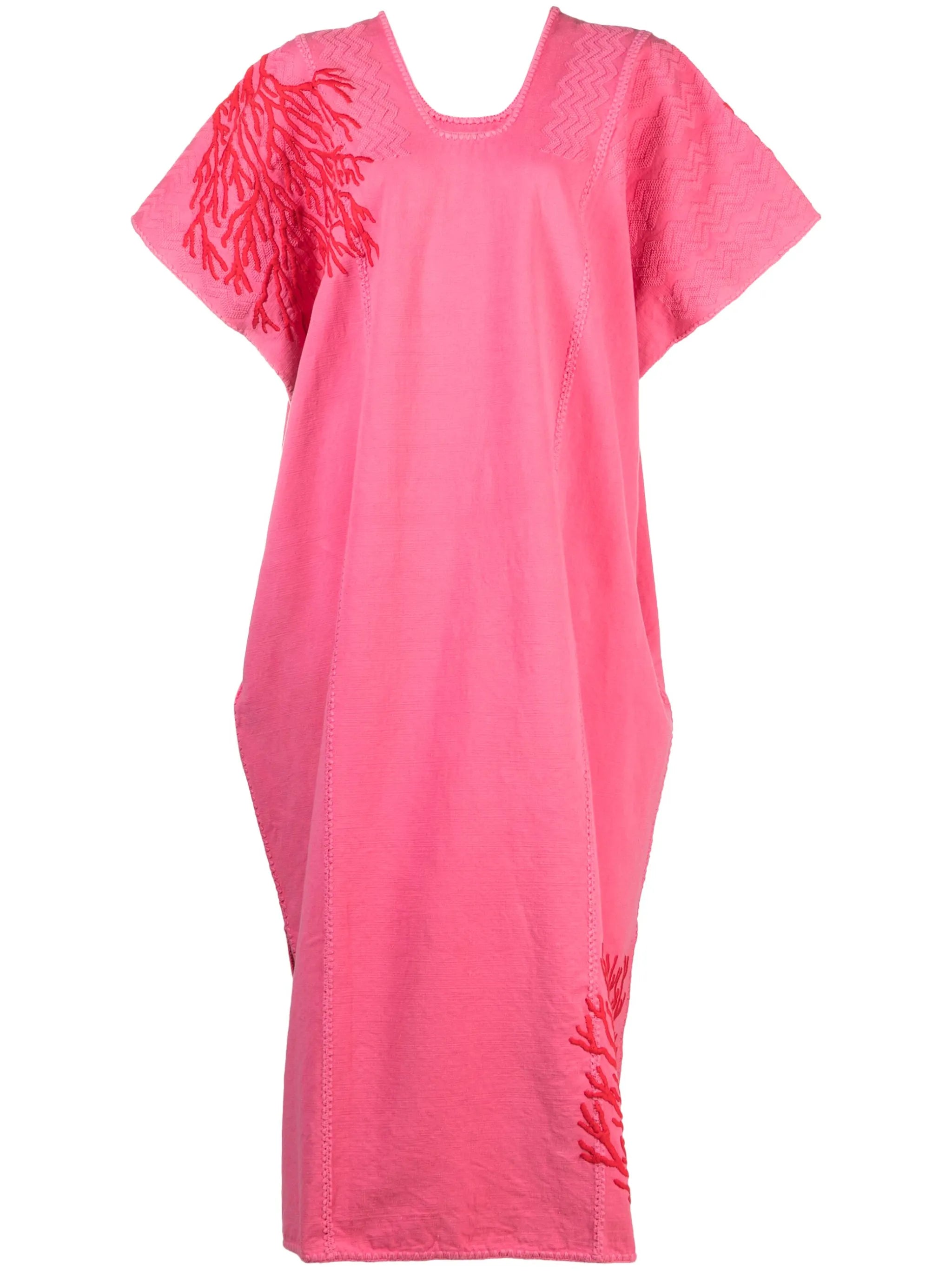 668 coral-embroidered midi kaftan