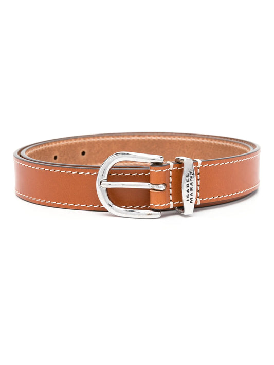 logo-engraved leather belt
