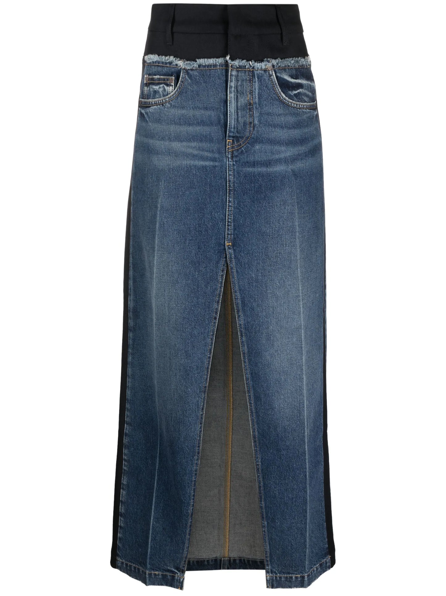 panelled denim maxi skirt