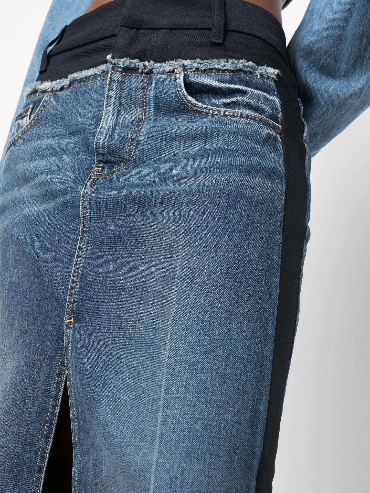 panelled denim maxi skirt
