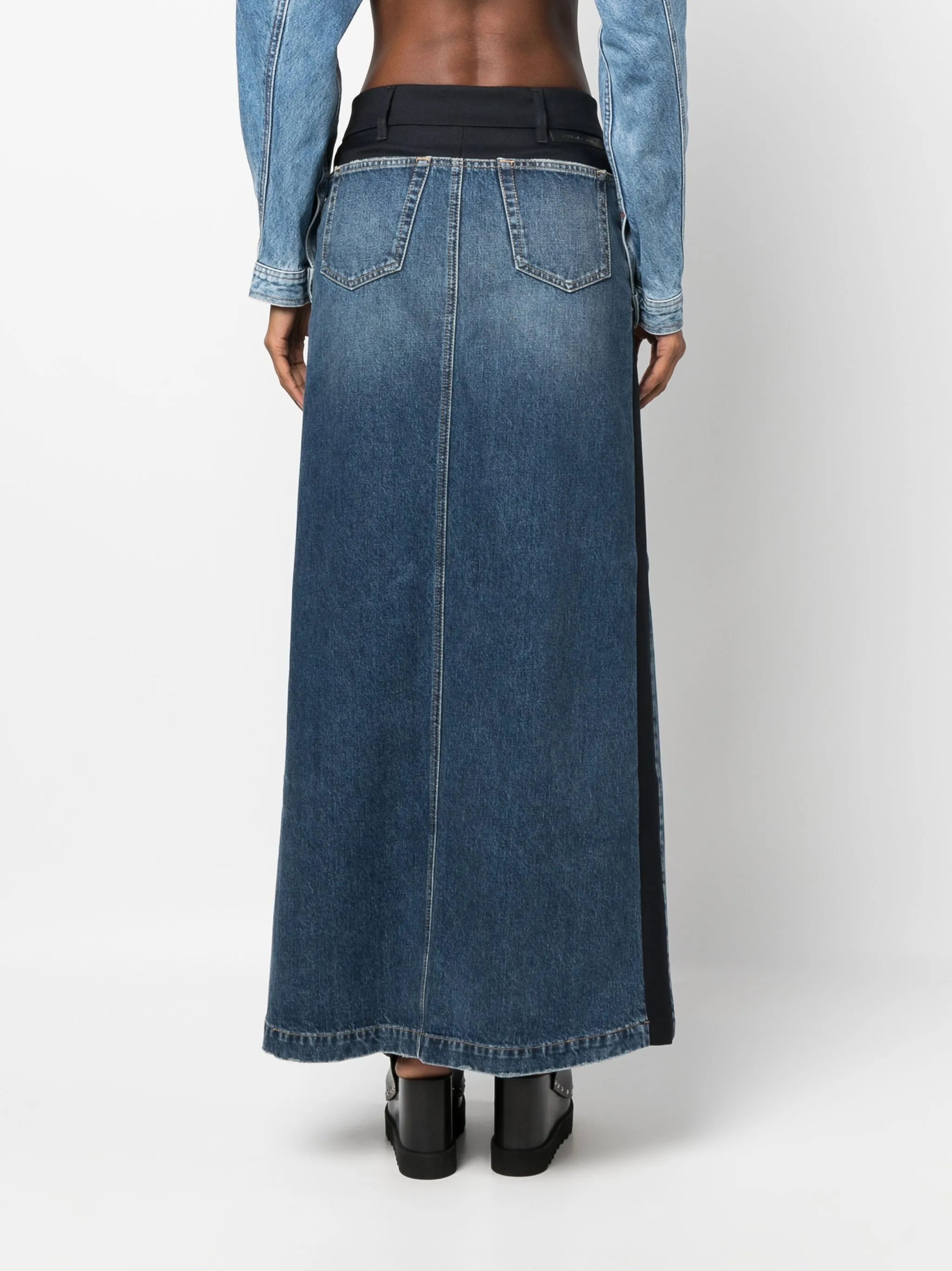 panelled denim maxi skirt