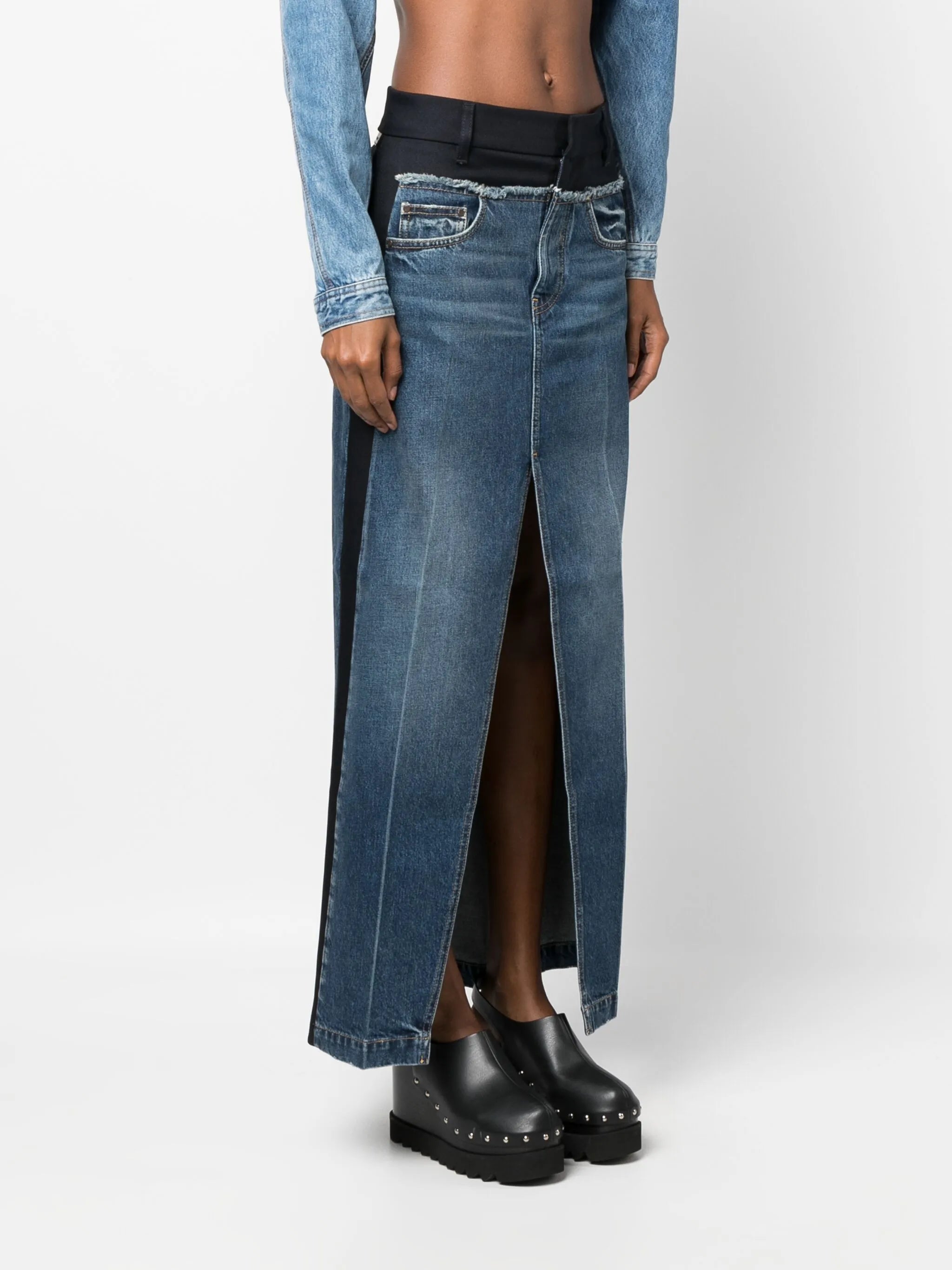 panelled denim maxi skirt