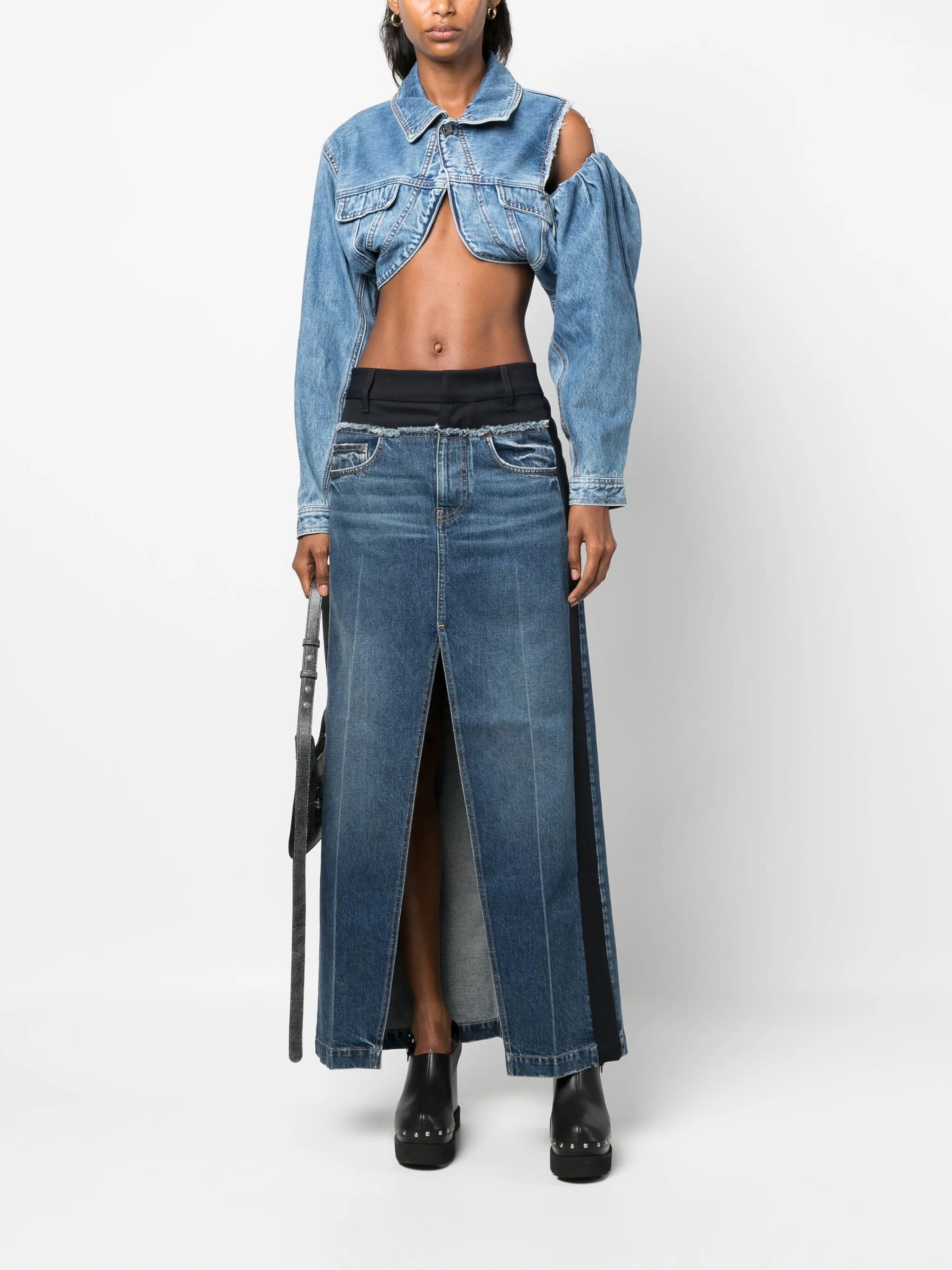 panelled denim maxi skirt