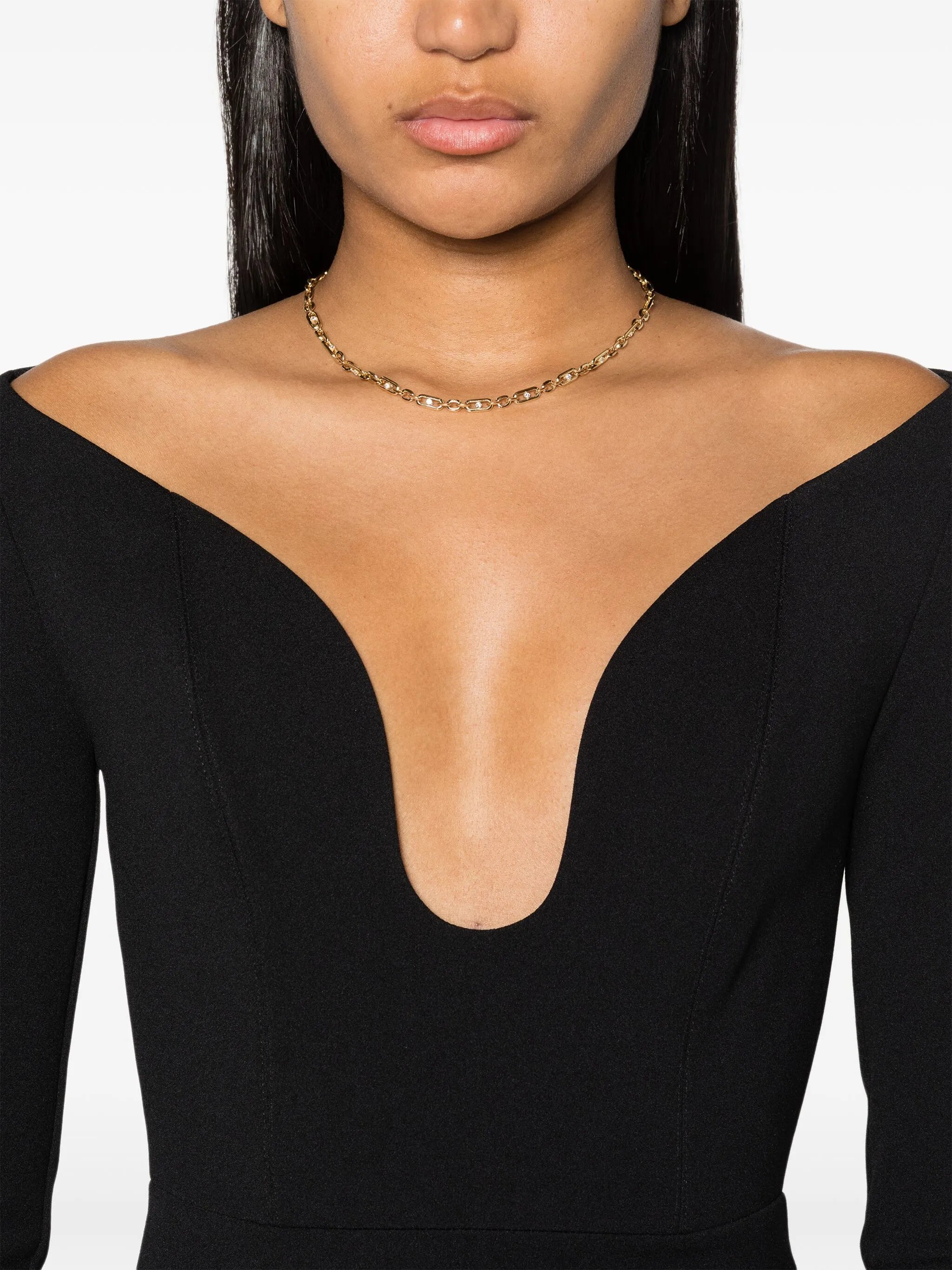 18kt yellow gold diamond figaro-chain necklace