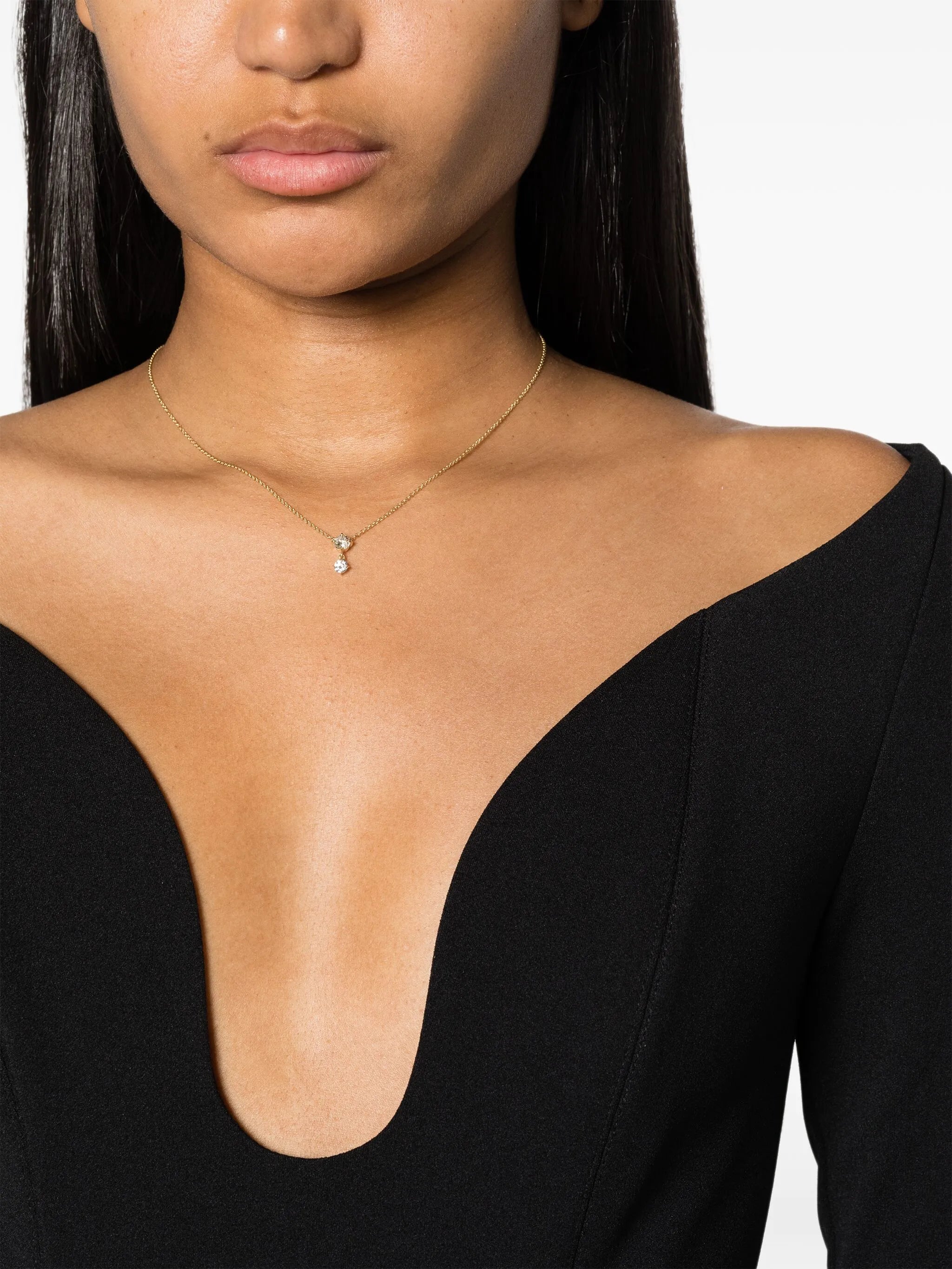 18kt yellow gold Alternating Drop diamond pendant necklace