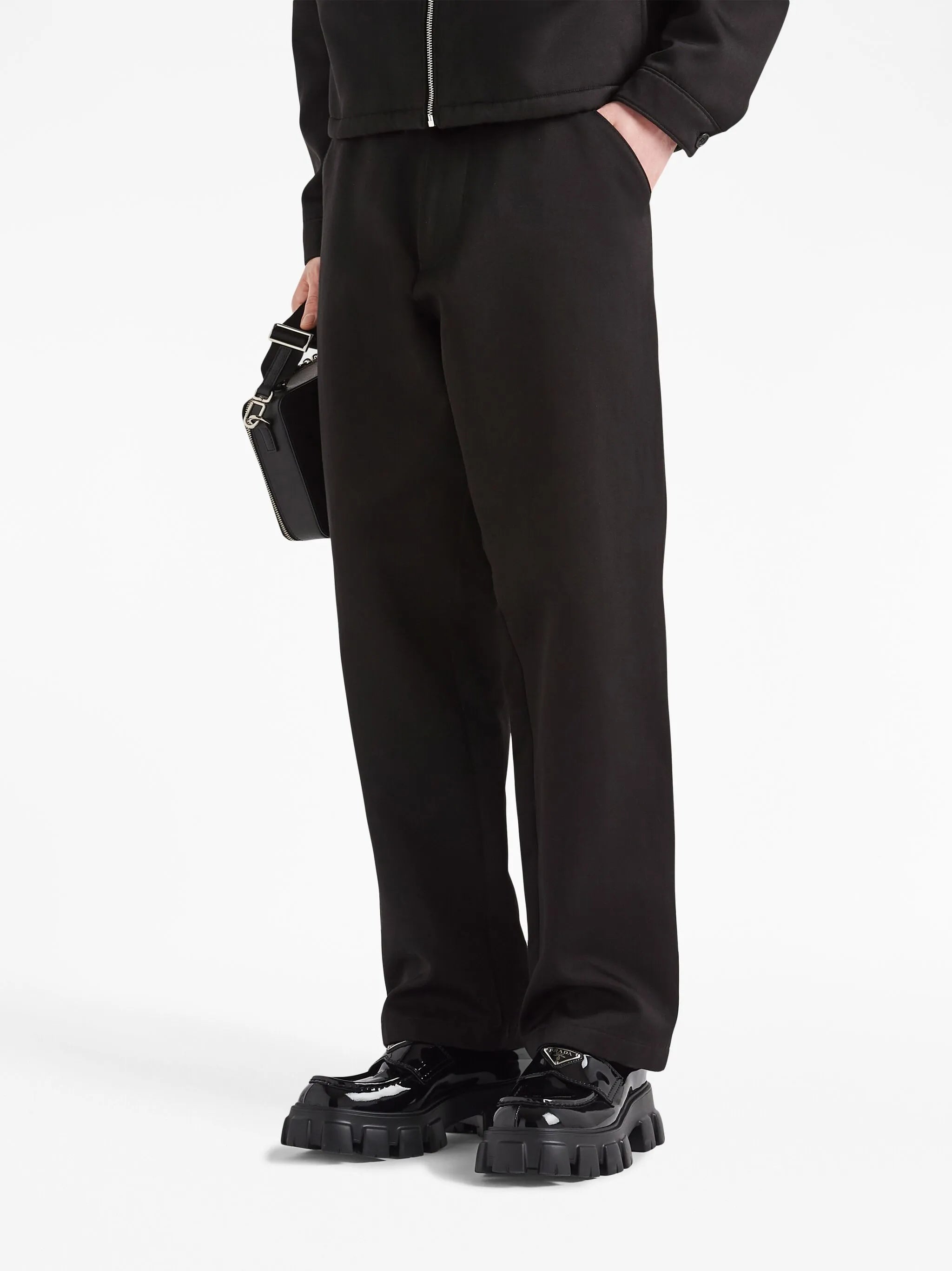 cotton-silk straight-leg trousers