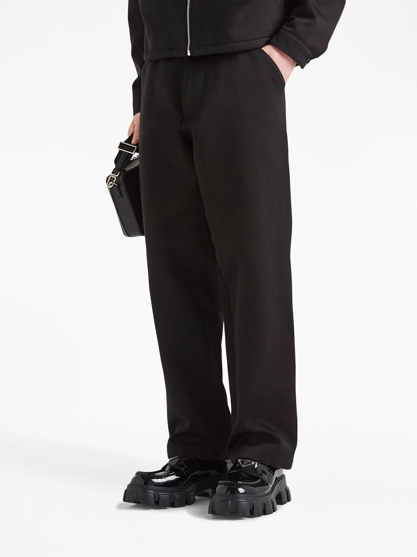 cotton-silk straight-leg trousers
