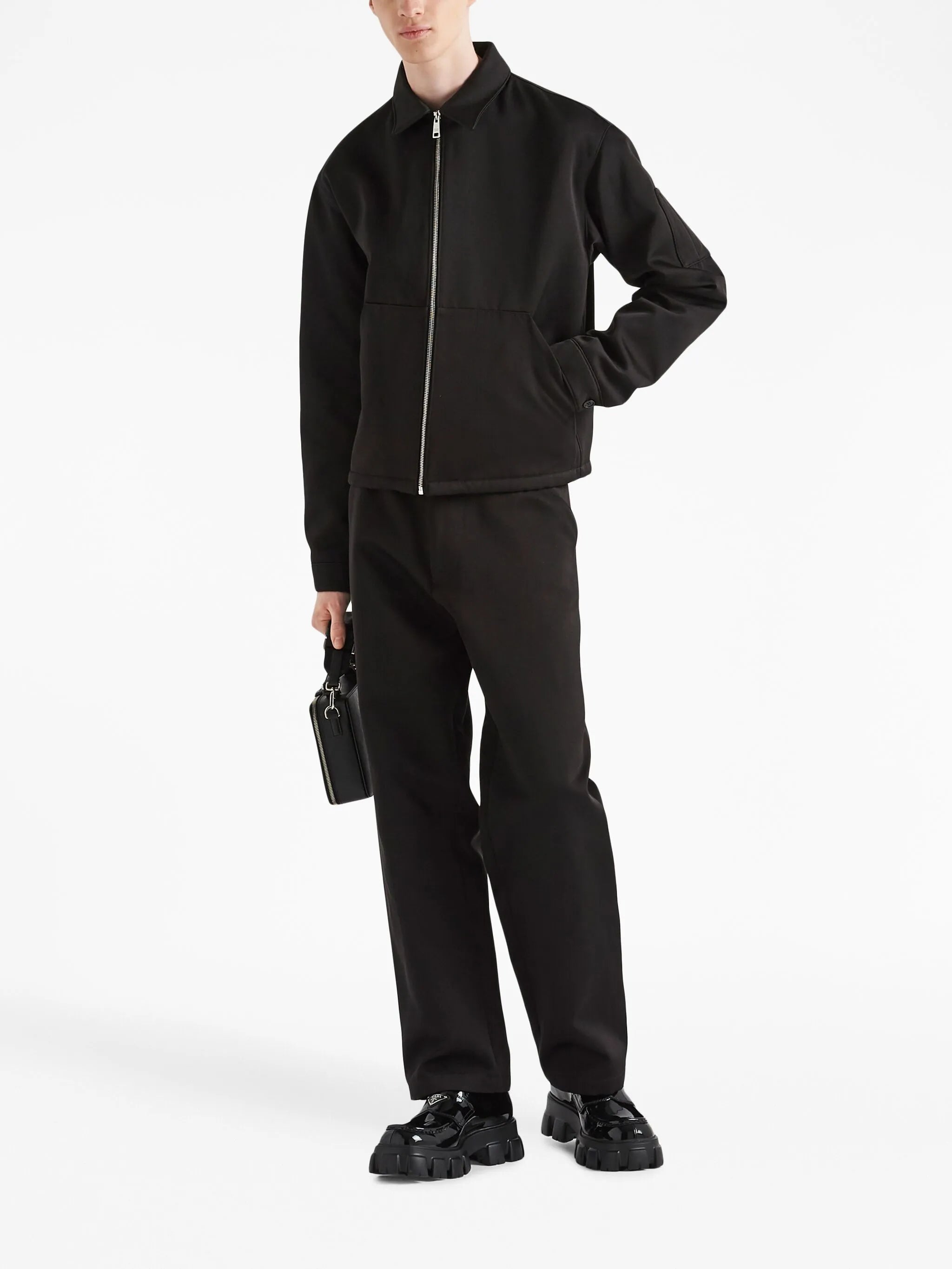 cotton-silk straight-leg trousers