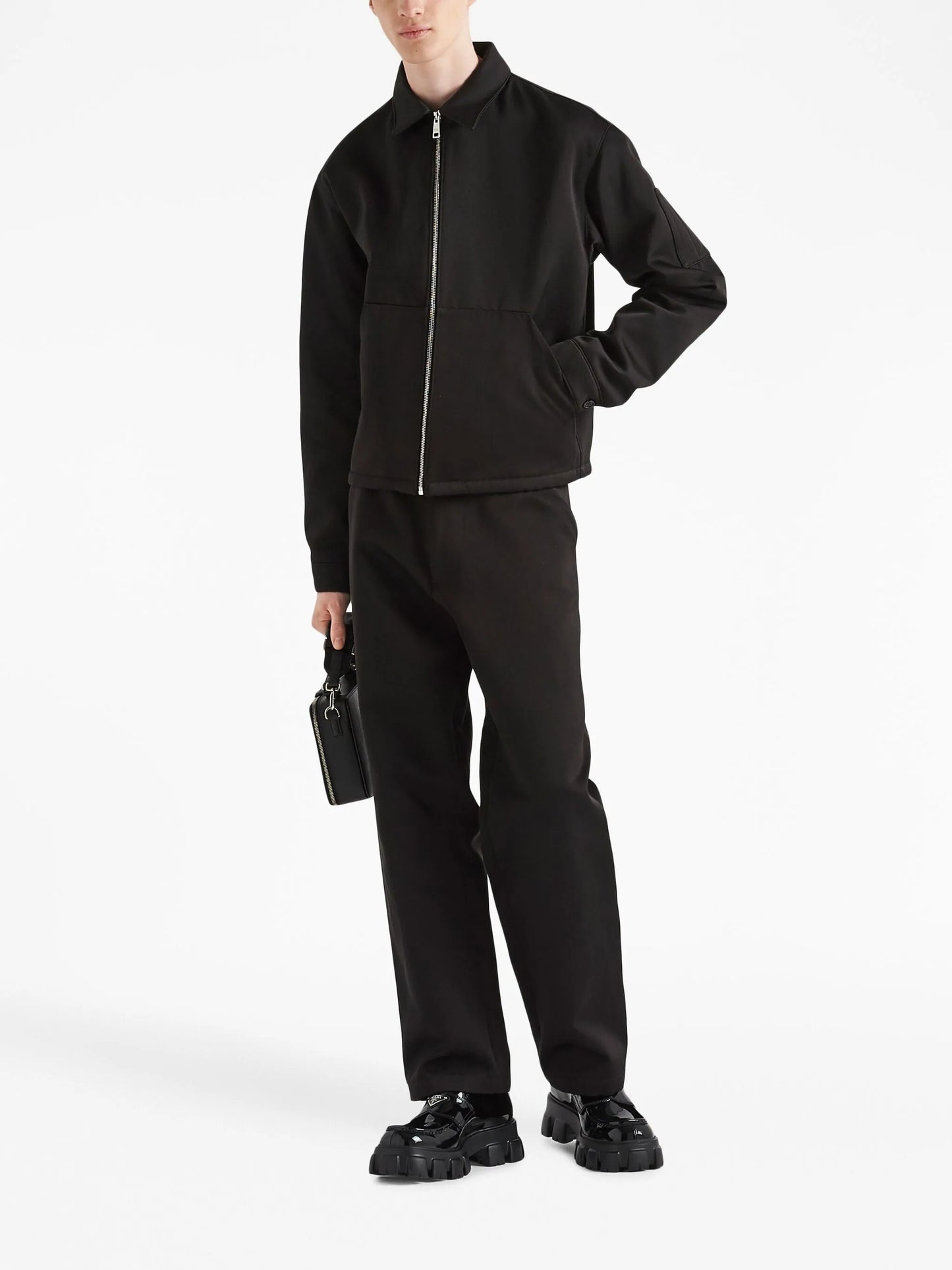 cotton-silk straight-leg trousers