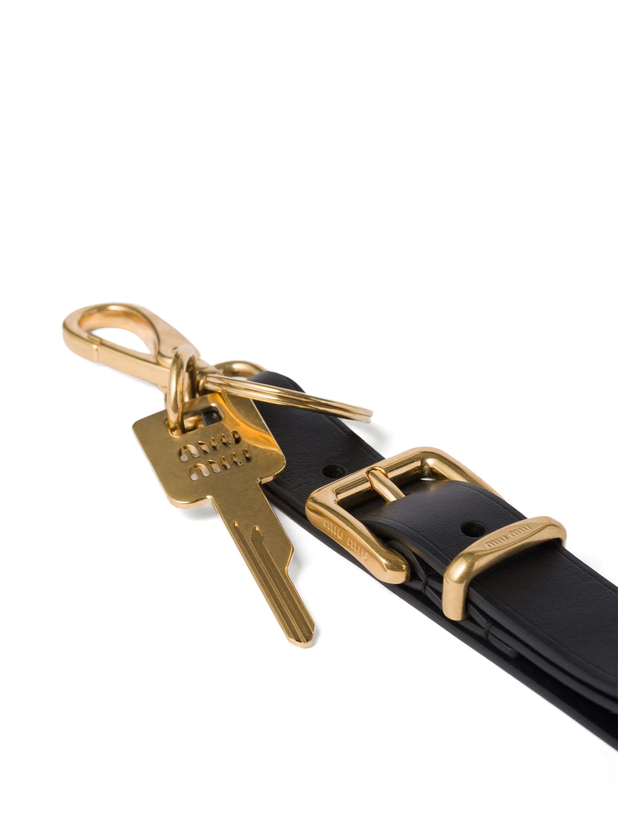 logo-engraved leather keyring