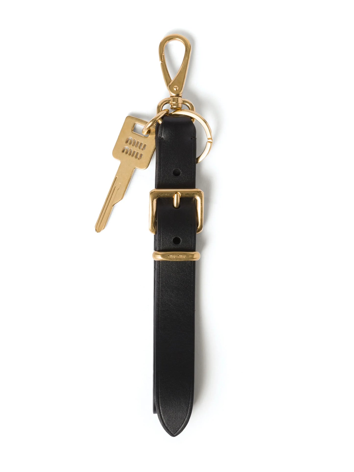 logo-engraved leather keyring