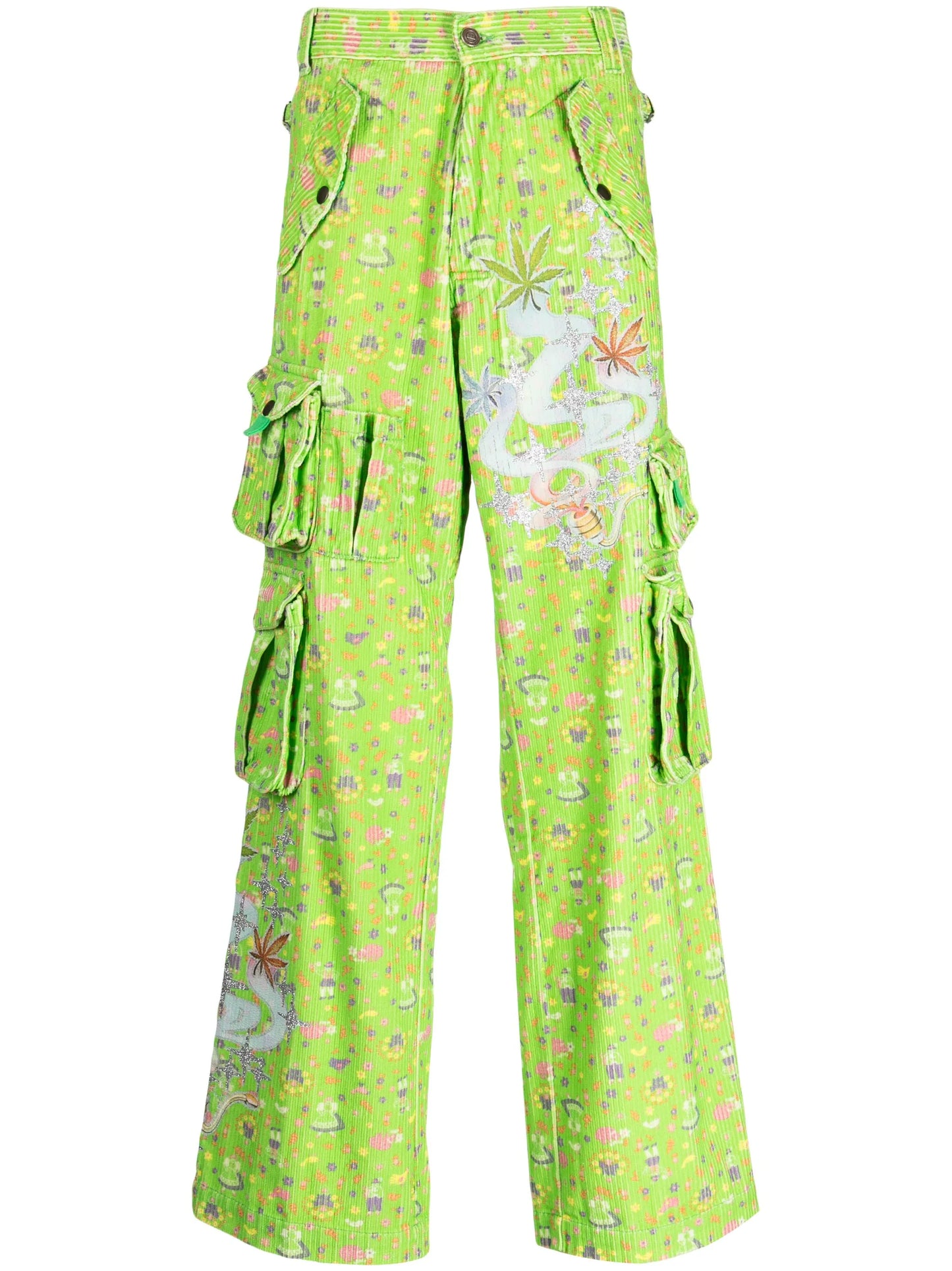 graphic-print corduroy cargo trousers