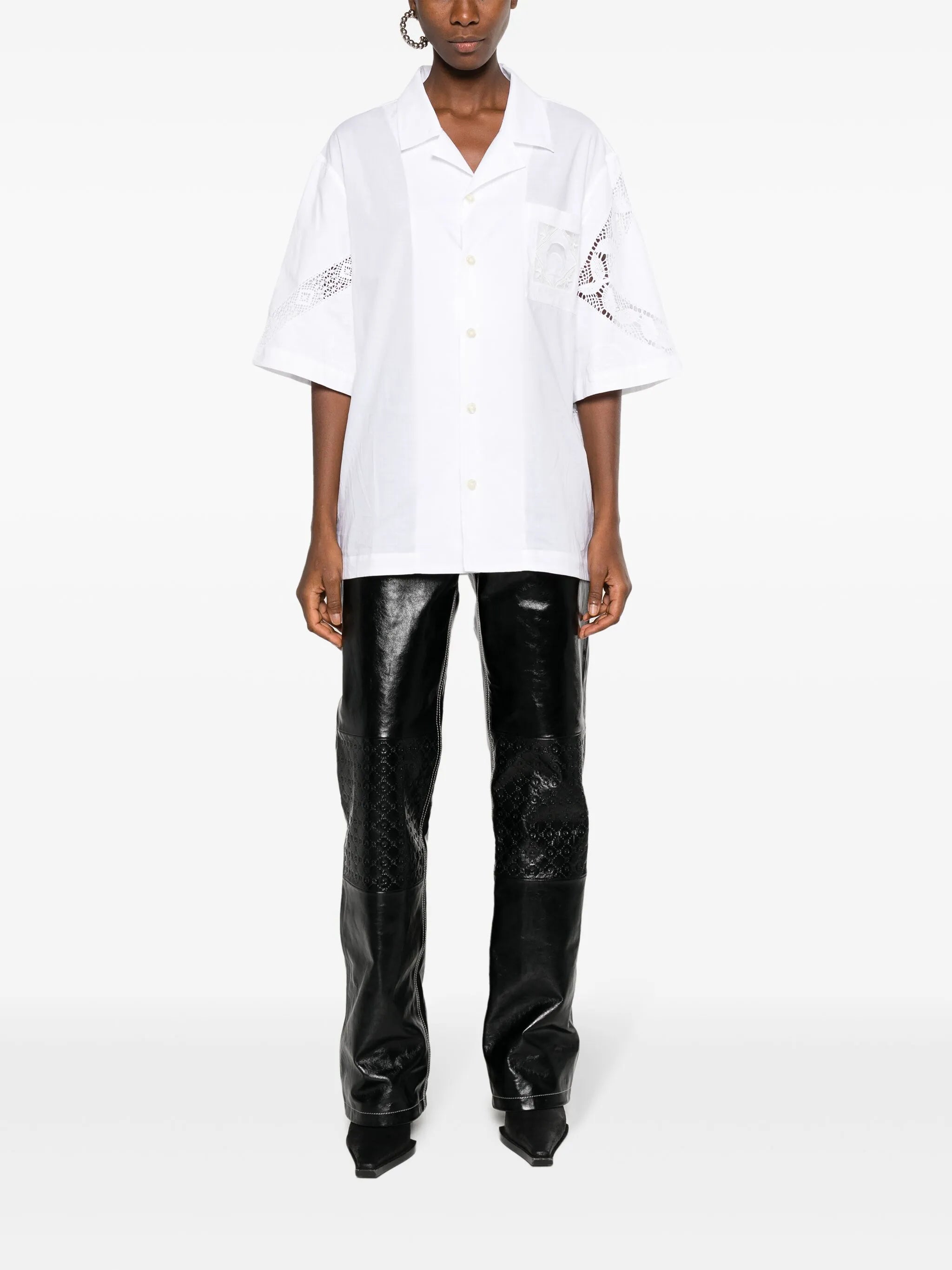 Crescent Moon-embroidered cotton shirt