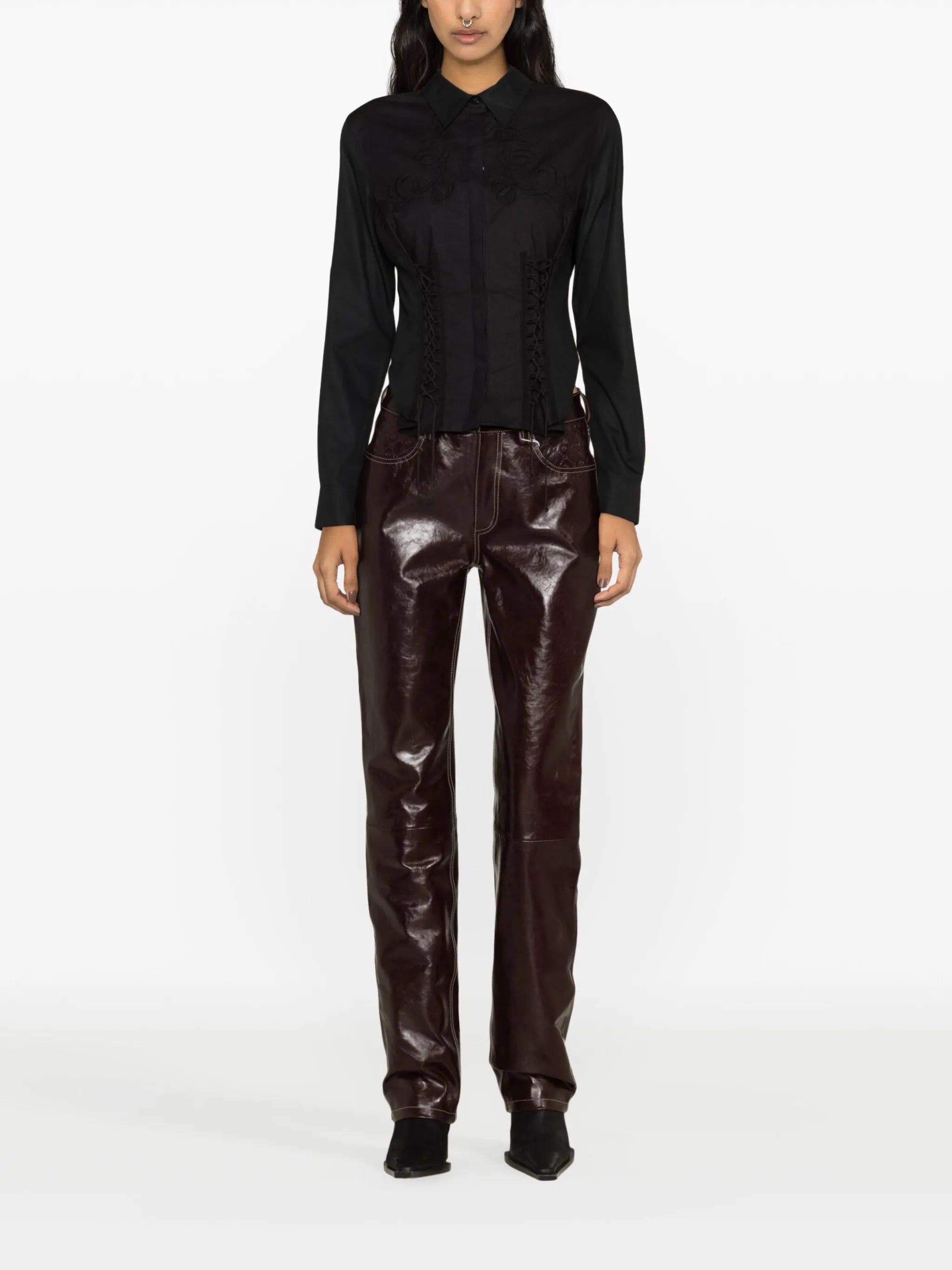 straight-leg leather trousers