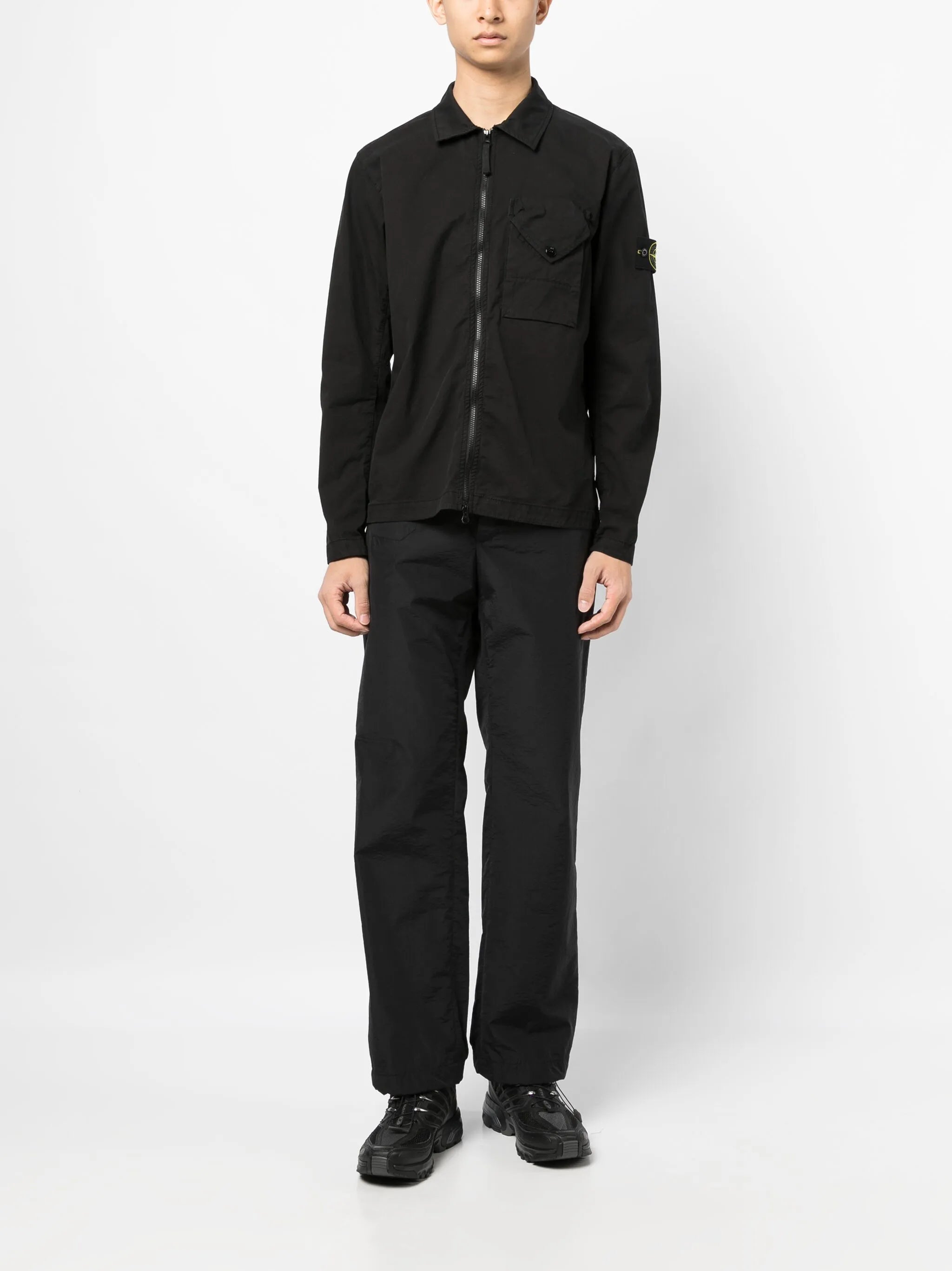 Compass-patch zip-up overshirt