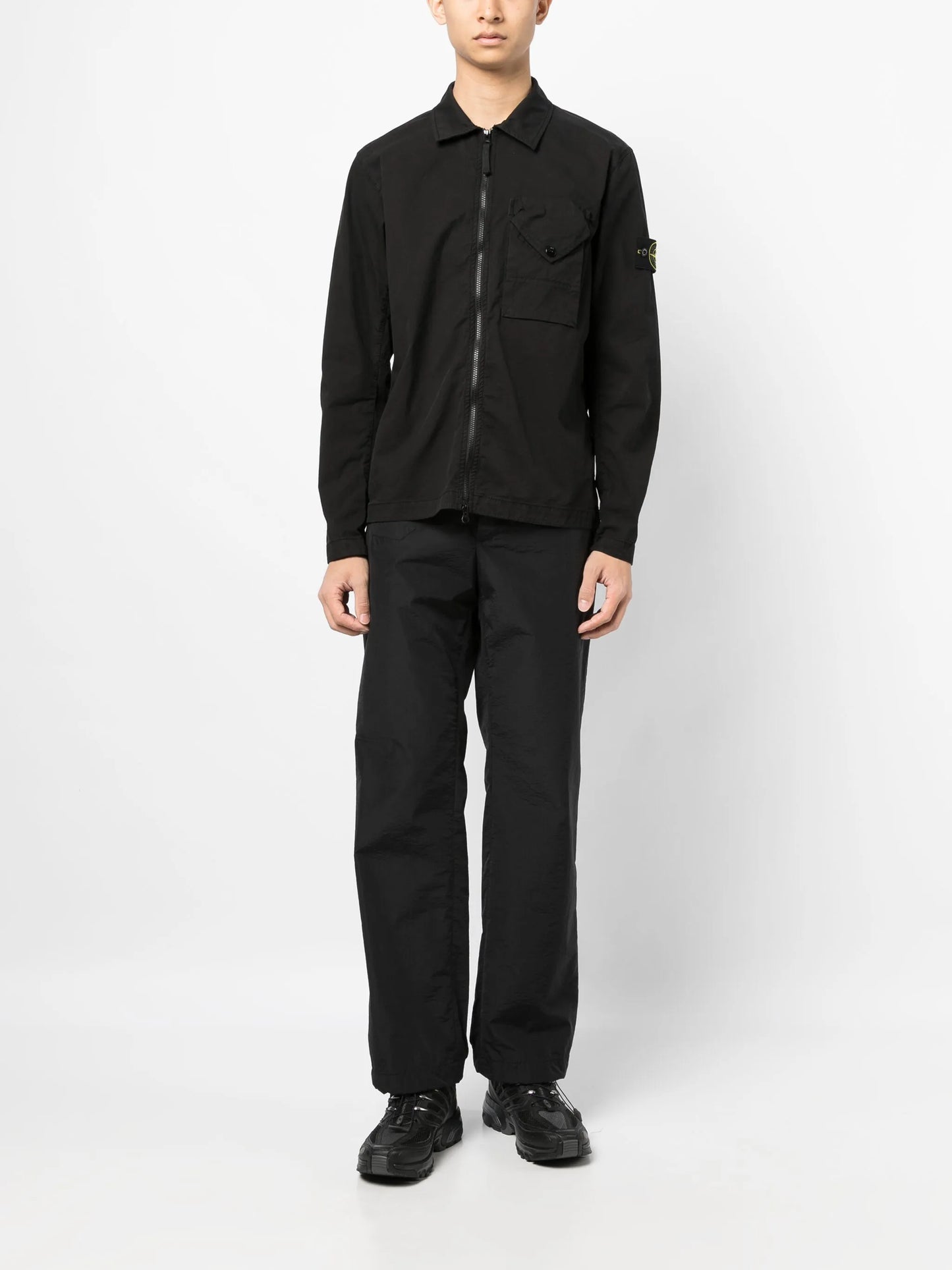 Compass-patch zip-up overshirt