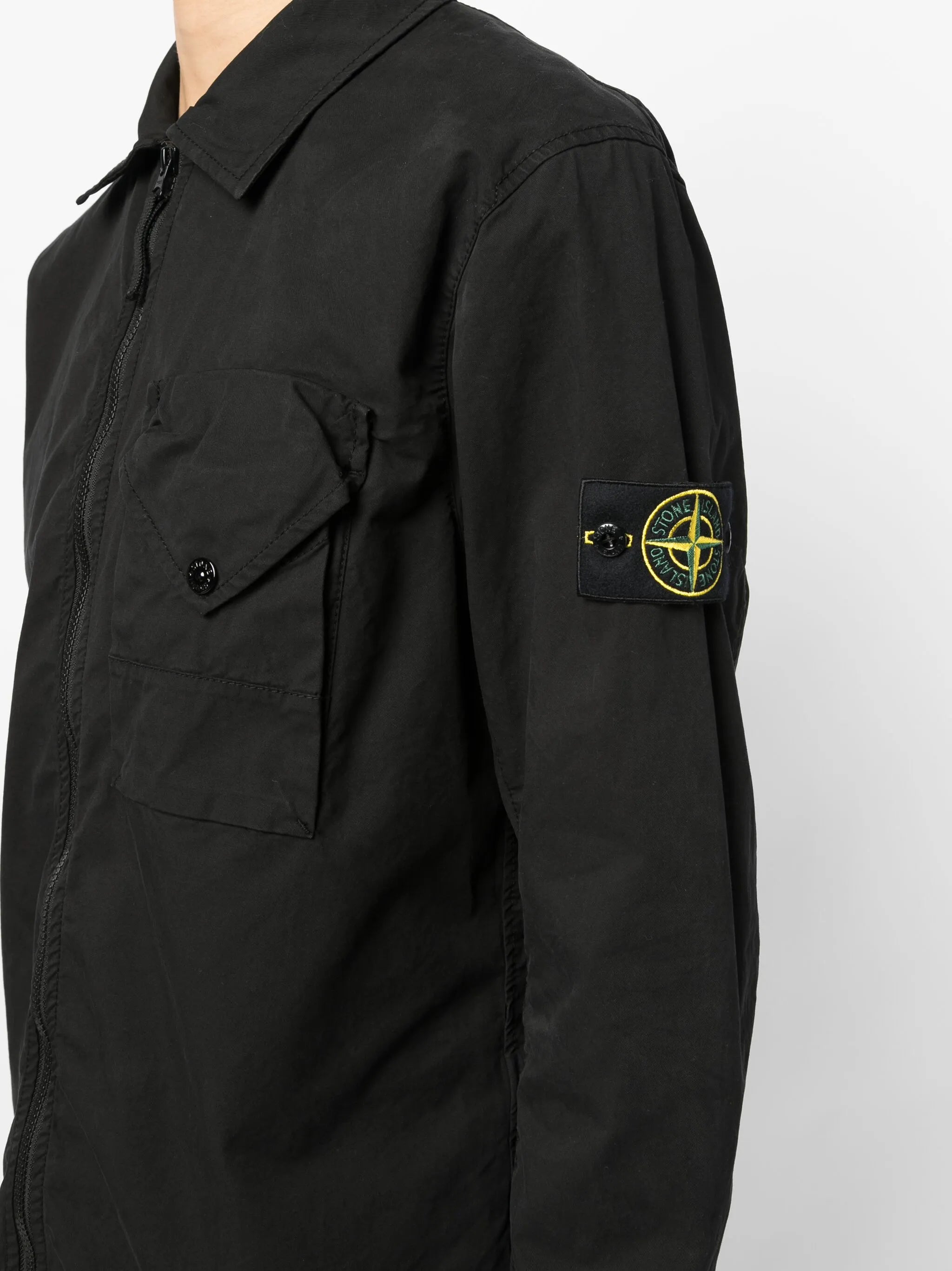 Compass-patch zip-up overshirt