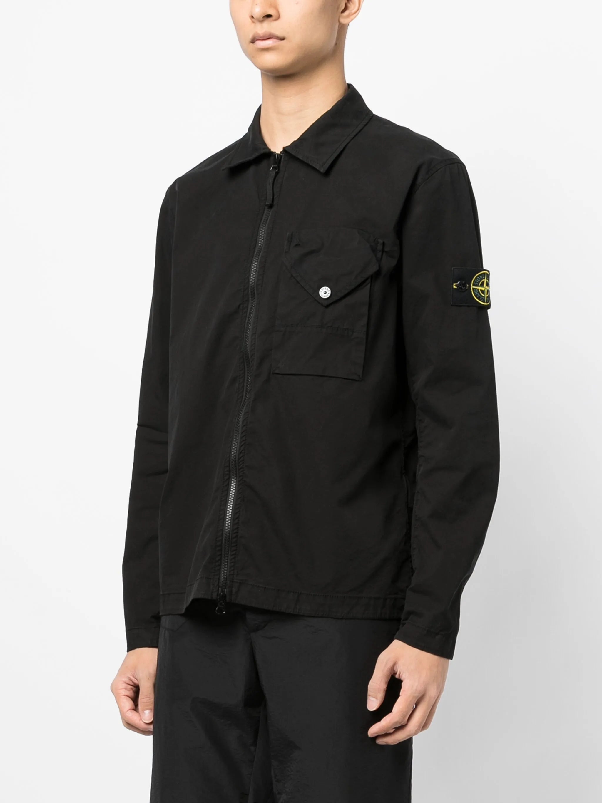 Compass-patch zip-up overshirt