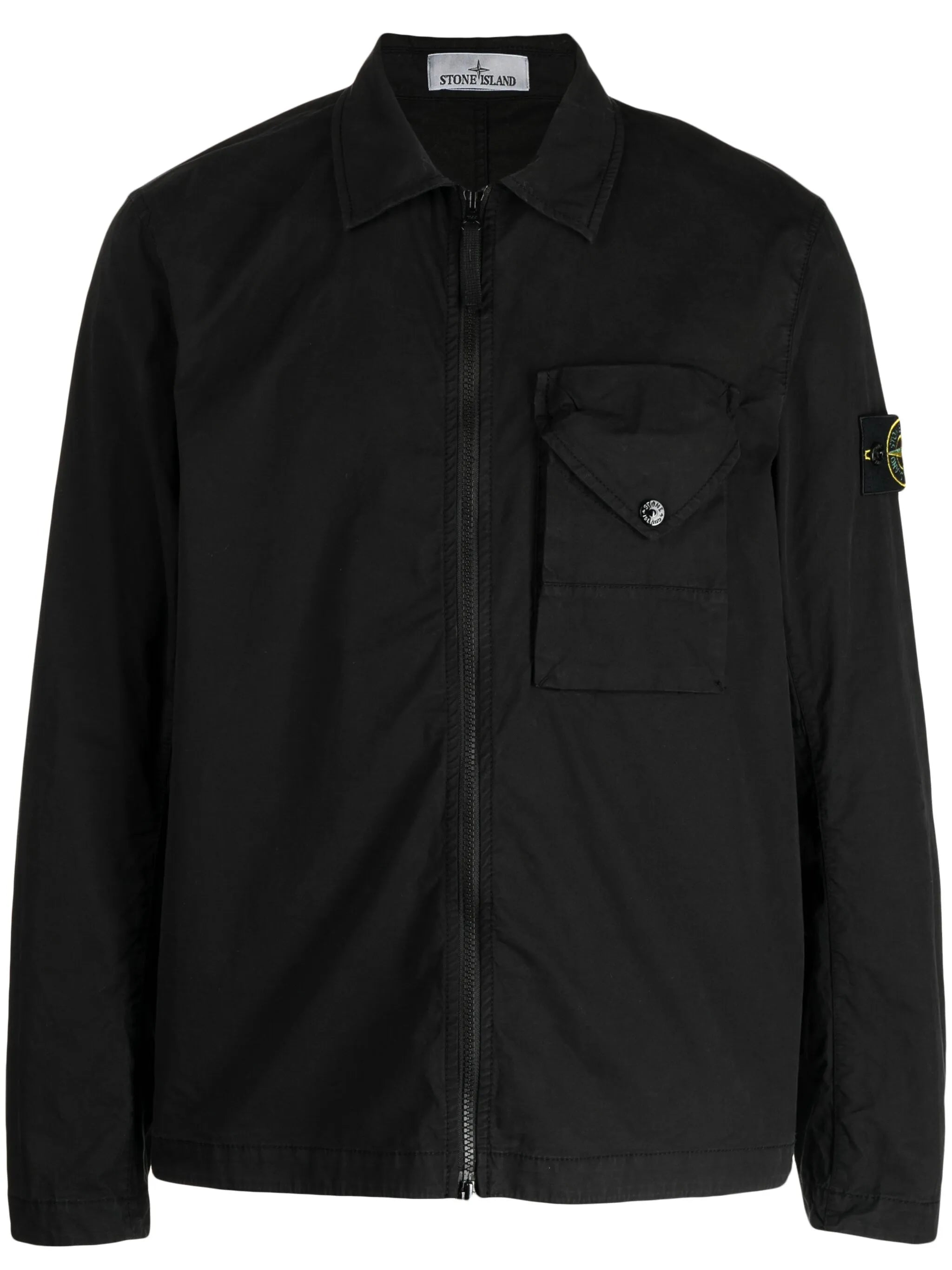Compass-patch zip-up overshirt