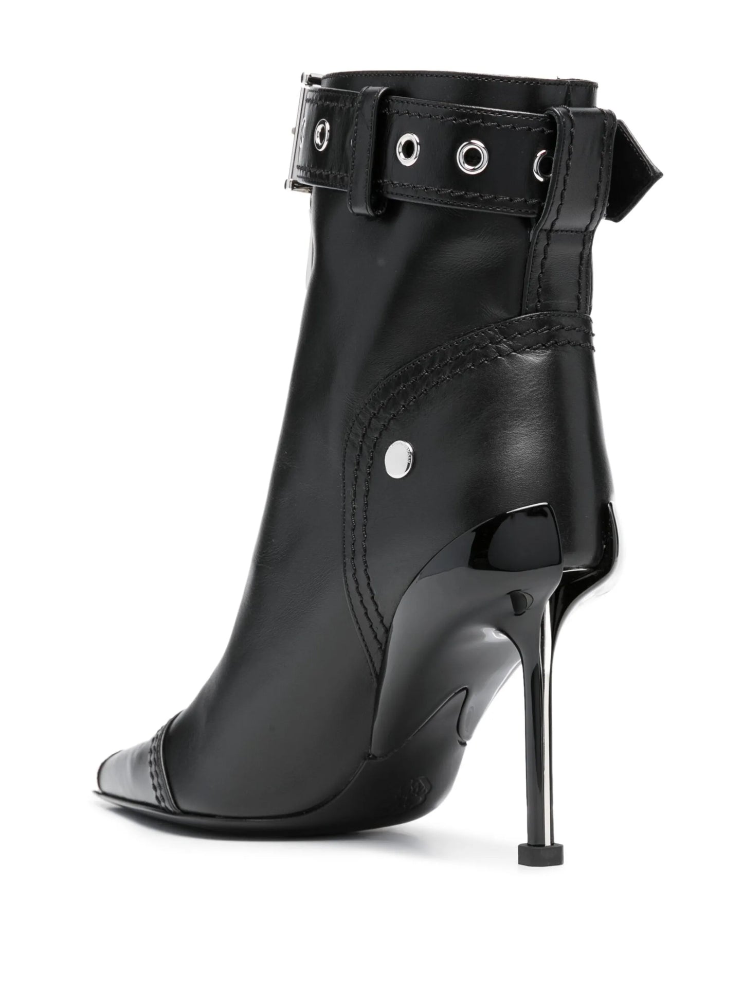 buckle-fastening leather ankle boots