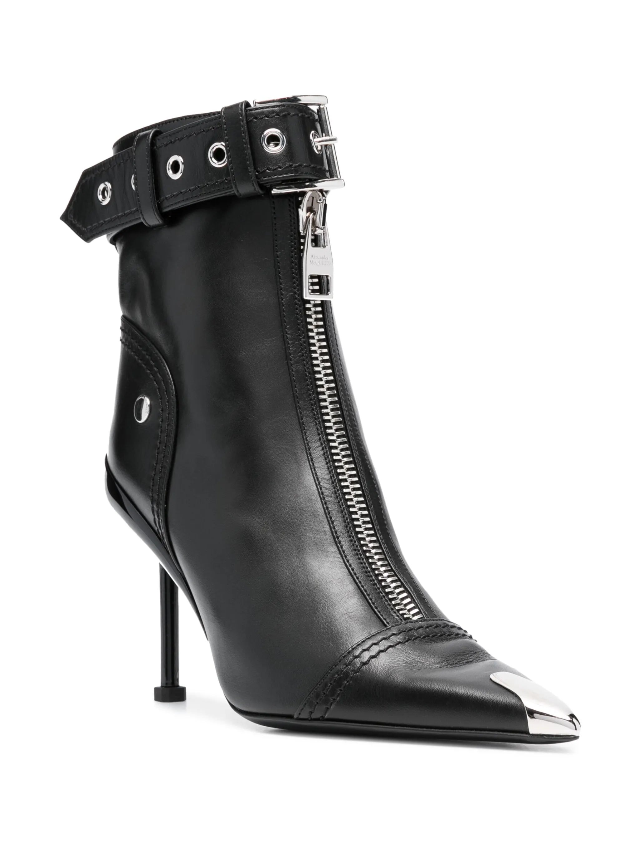 buckle-fastening leather ankle boots