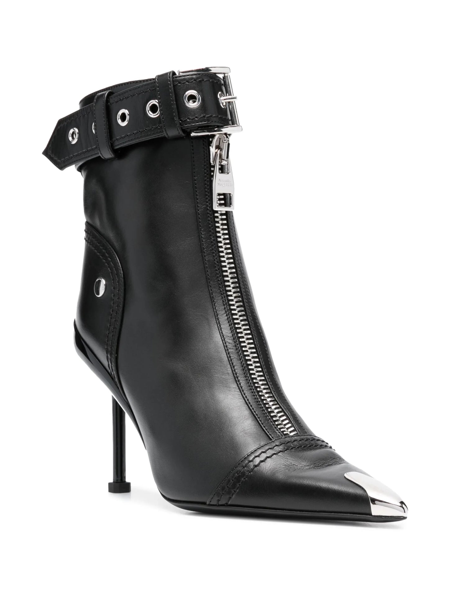 buckle-fastening leather ankle boots