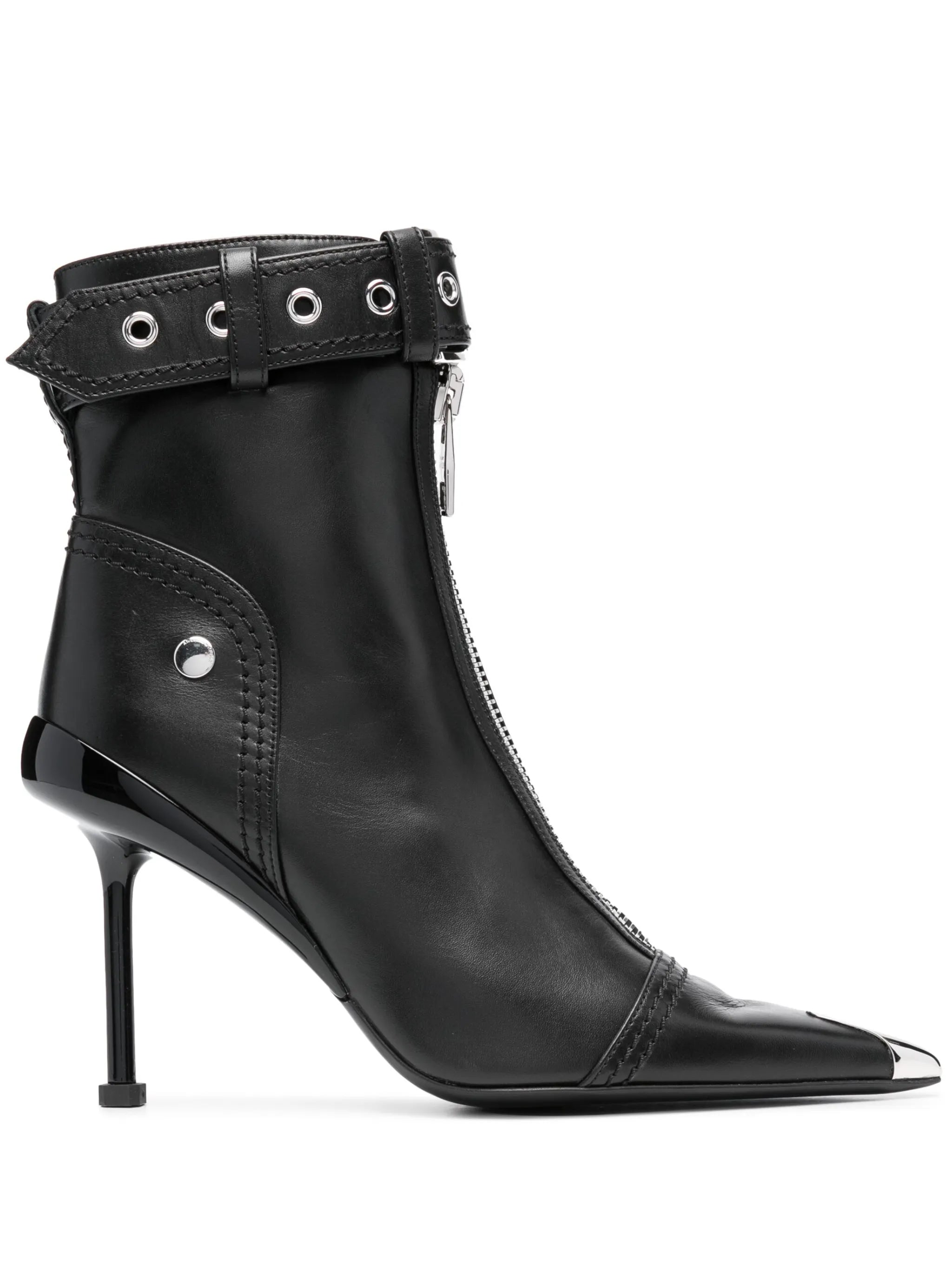 buckle-fastening leather ankle boots