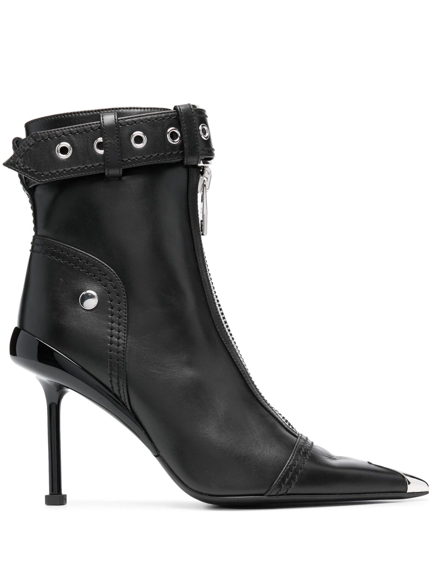 buckle-fastening leather ankle boots